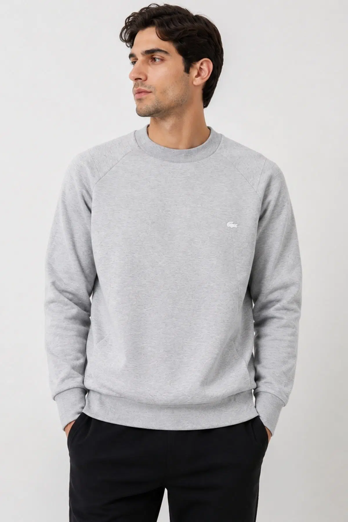 Lacoste Unisex Sweatshirt Bisiklet Yaka Pamuklu Sweatshirt Gri
