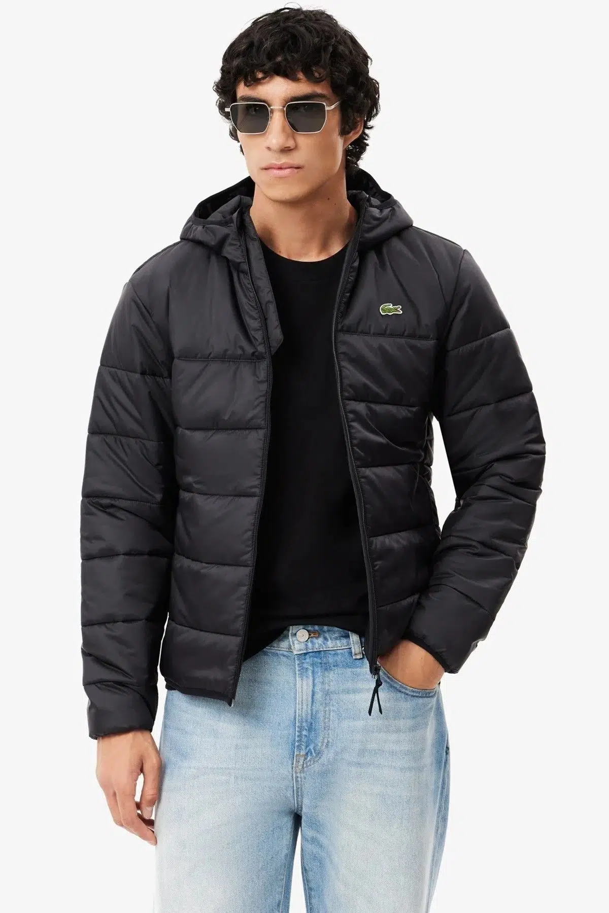 Lacoste Water Resistant Syntehic Fill Jacket Sabit Kapüşonlu Su İtici Erkek Mont Siyah