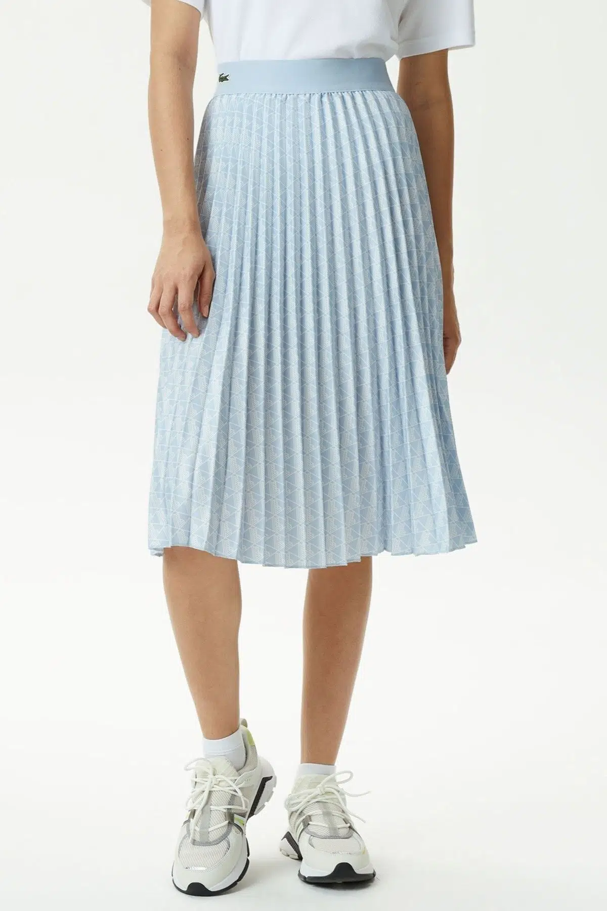 Lacoste Women's Fashion Show Edition Belted Pleated Skirt Geniş Kalıp Kemerli Pileli Kadın Etek Mavi