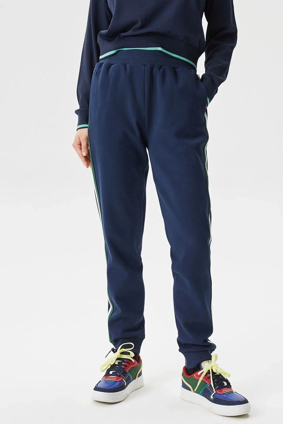 Lacoste Women's Joggers Slim Fit Renk Bloklu Organik Pamuk Kadın Eşofman Altı Lacivert