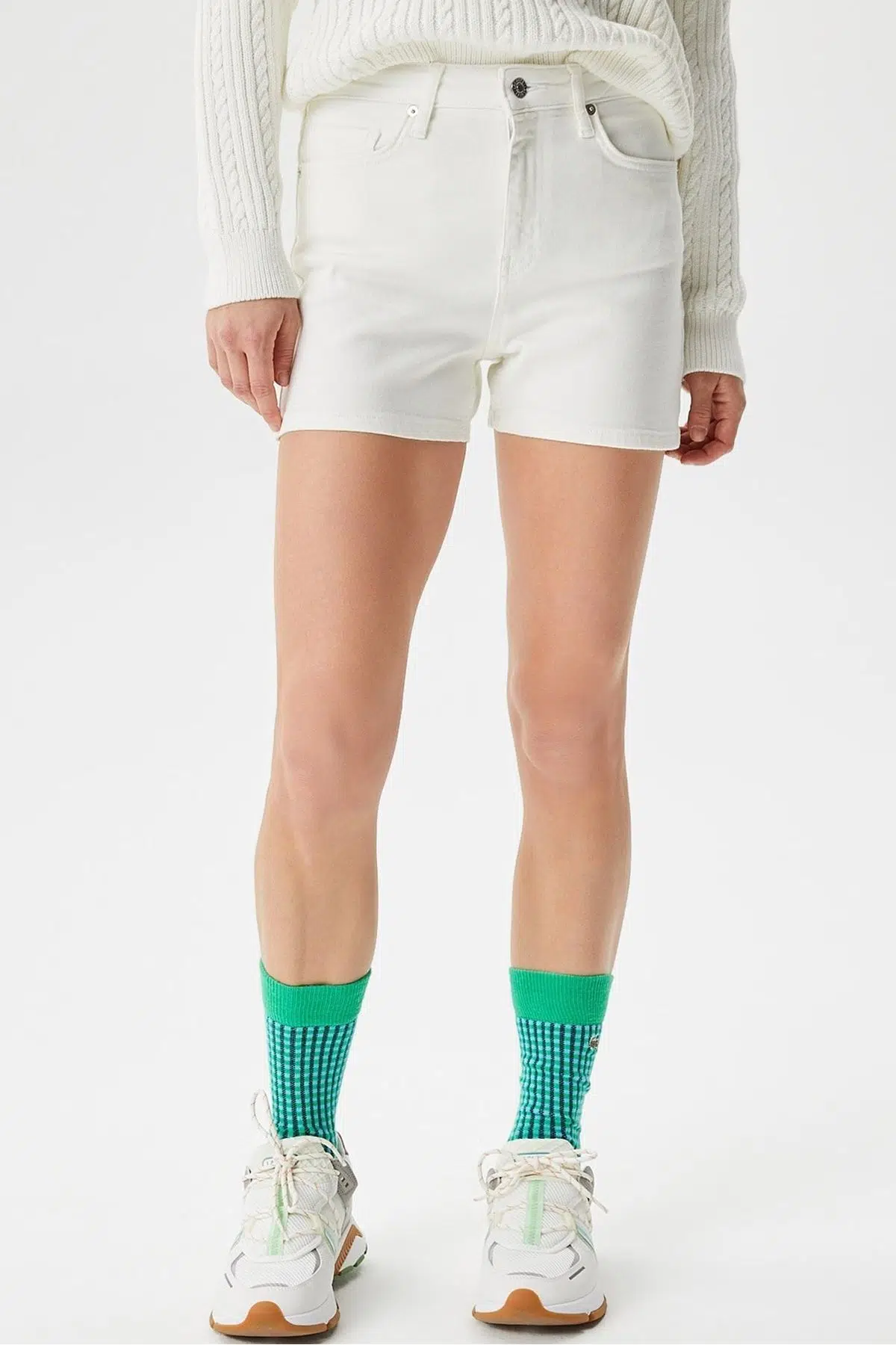 Lacoste Women's Straight Fit Denim White Jean Shorts Kadın Düz Kesim Kot Şort Beyaz