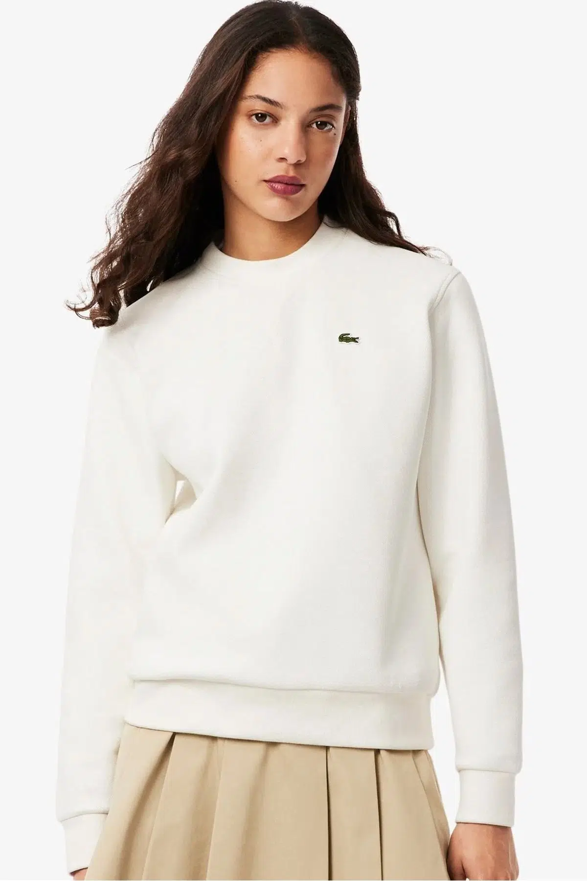 Lacoste Women's Relaxed Fit Crew Neck Cotton Sweatshirt Kadın Rahat Kesim Sweatshirt Beyaz