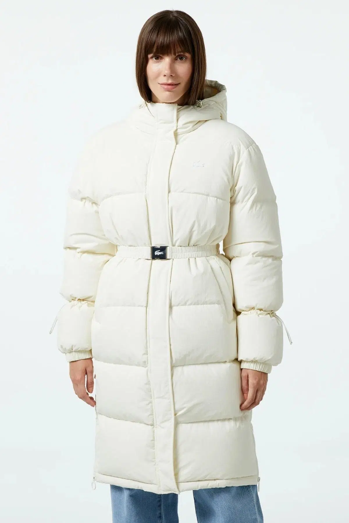 Lacoste Womens Down Fill Jacket Sabit Kapüşonlu Kaz Tüyü Kadın Parka Krem