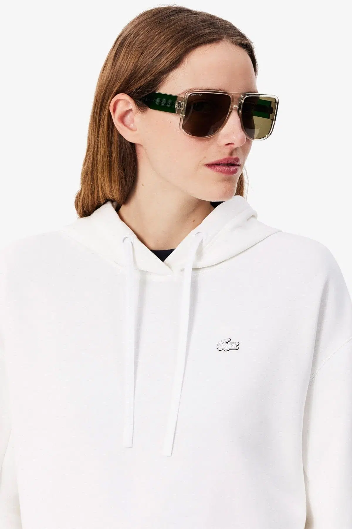 Lacoste Womens Relaxed Fit Sweatshirt Rahat Kesim Kapüşonlu Kadın Sweatshirt Beyaz