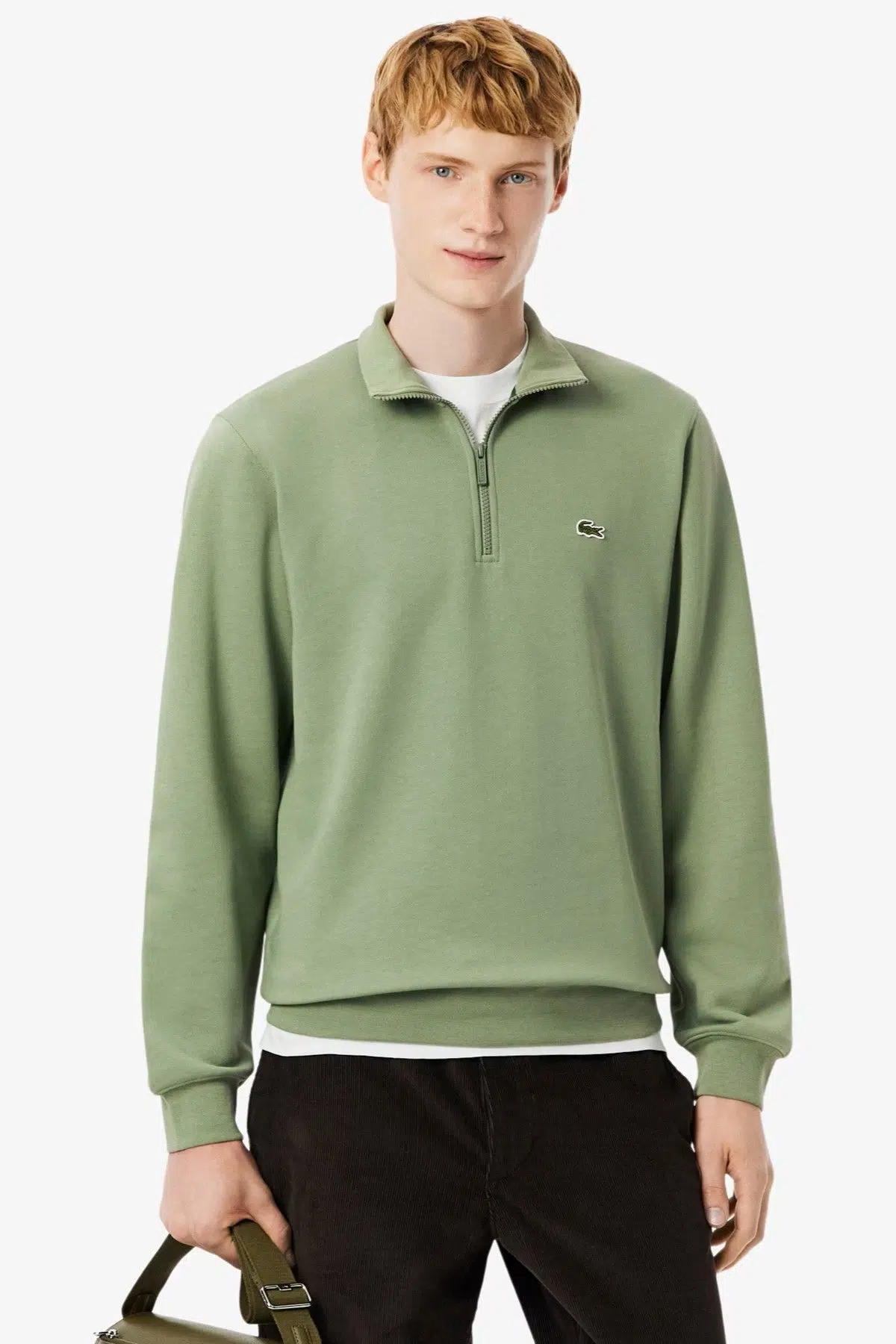 Lacoste Zip-Up Fleece Sweatshirt Green Fermuarlı Dik Yaka Pamuklu Erkek Sweatshirt Yeşil