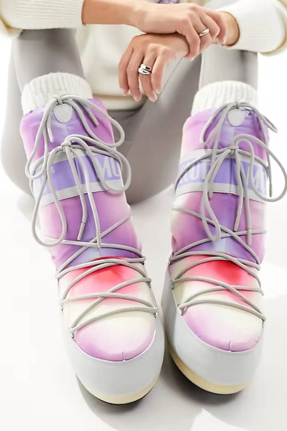 Moon Boot Mb Icon Tie Dye Glacier Gray Snowboot Mor Kırmızı Sarı Batik Kadın Uzun Bot Gri