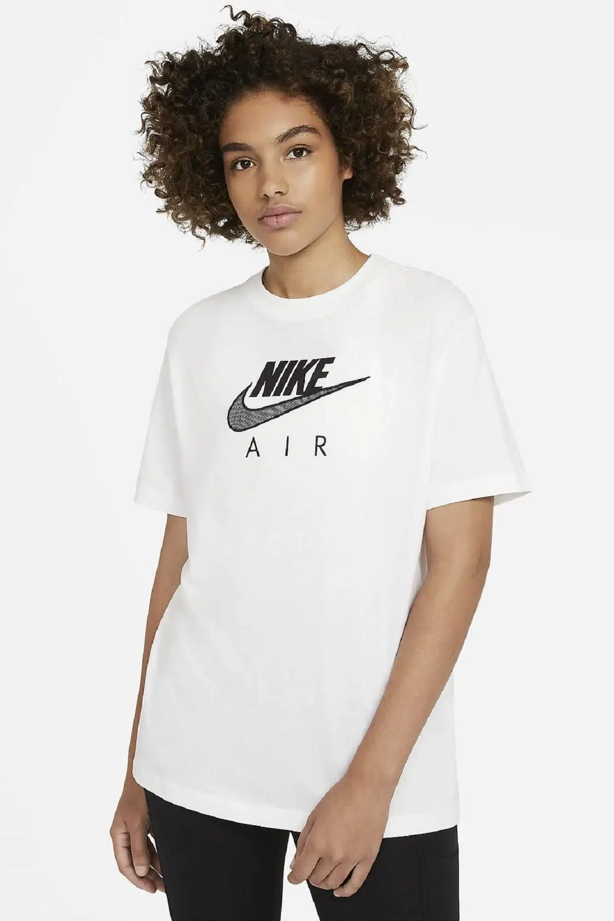 Nike Air Boyfriend Top Short-Sleeve Baskılı Nakışlı Bol Kesim Uzun Beyaz Tişört