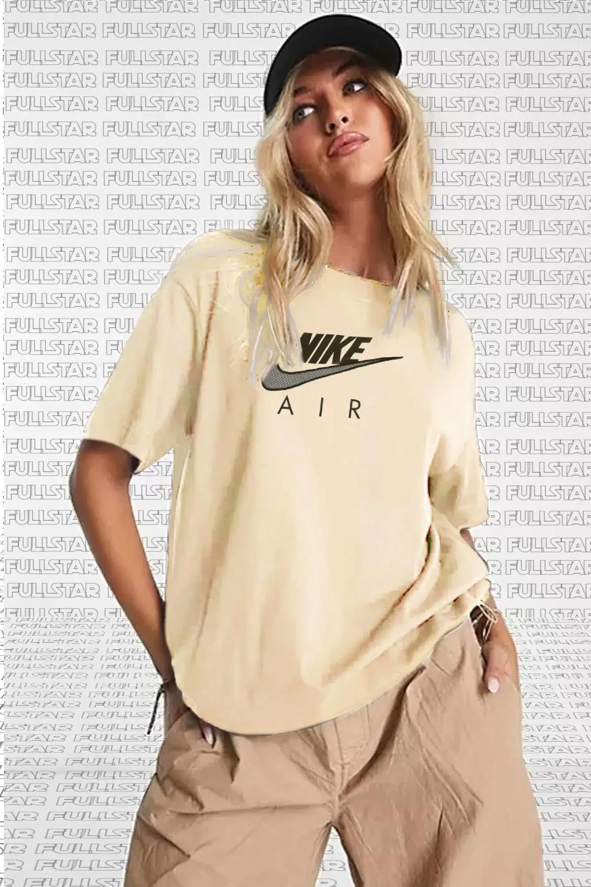 Nike Air Boyfriend Top Short-Sleeve Baskılı Nakışlı Bol Kesim Uzun Kadın Sarı Tişört