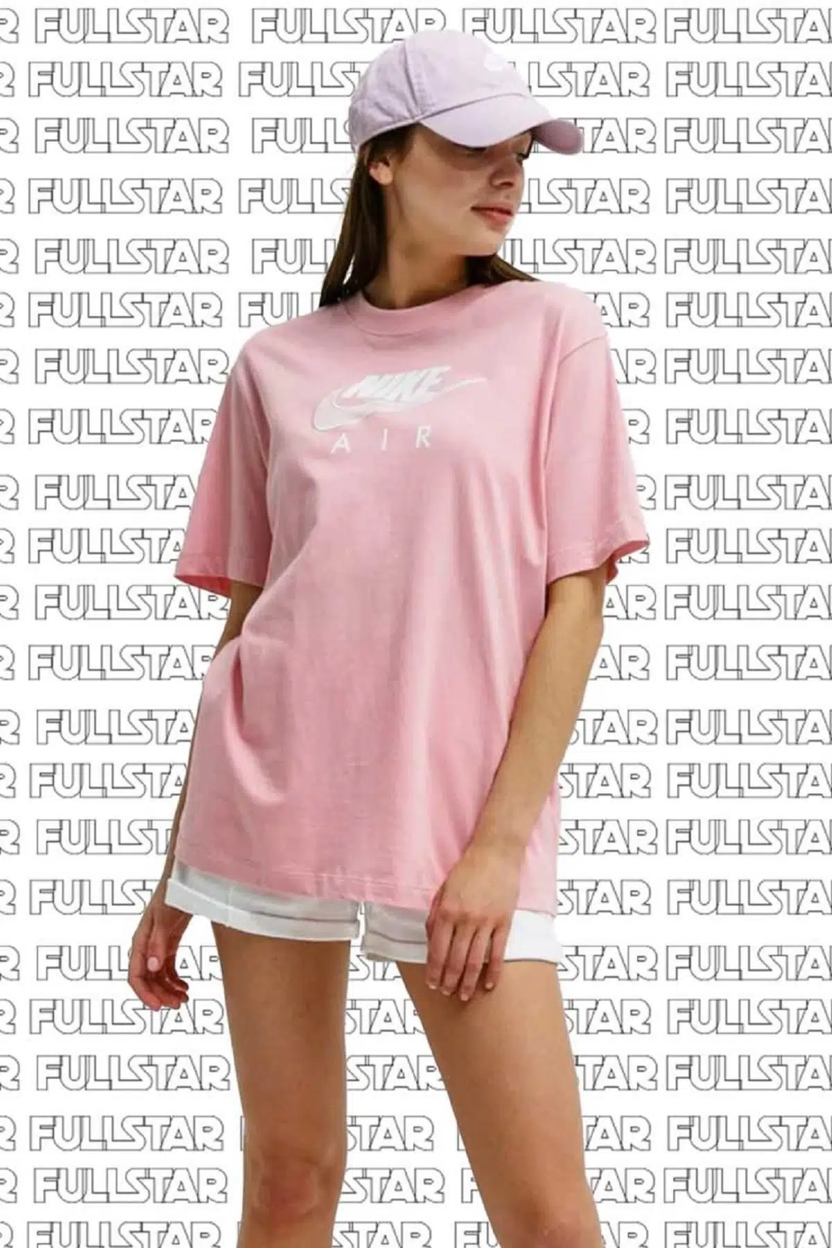 Nike Air Boyfriend Top Short-Sleeve Oversize Fit Baskılı Nakışlı Bol Kesim Pembe Tişört