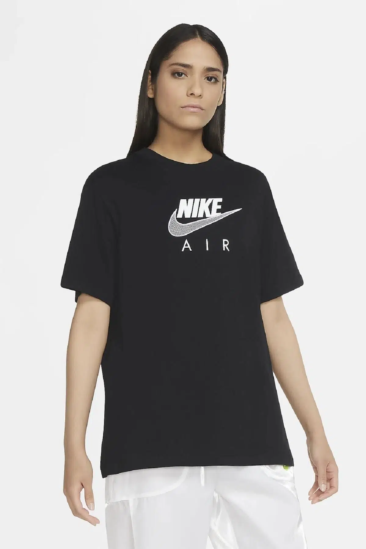 Nike Air Boyfriend Top Short-Sleeve Baskılı Nakışlı Bol Kesim Uzun Siyah Tişört