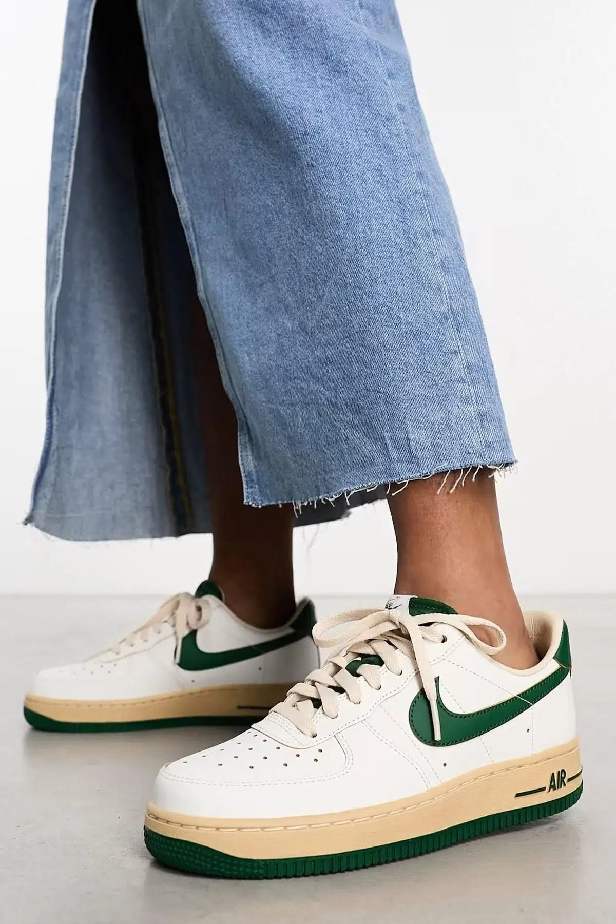 Nike Air Force 1 '07 Unisex Leather Hakiki Deri Sneaker Ayakkabı Beyaz Yeşil Swoosh