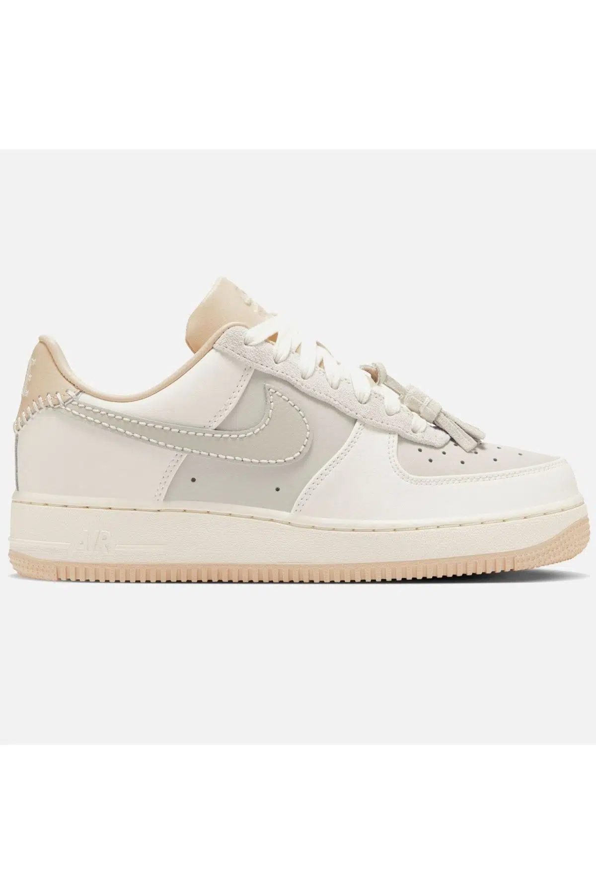 Nike Air Force 1 AF1 1,07 Tassel Detail Leather Womens Sneaker Hakiki Deri Günlük Spor Ayakkabı Krem