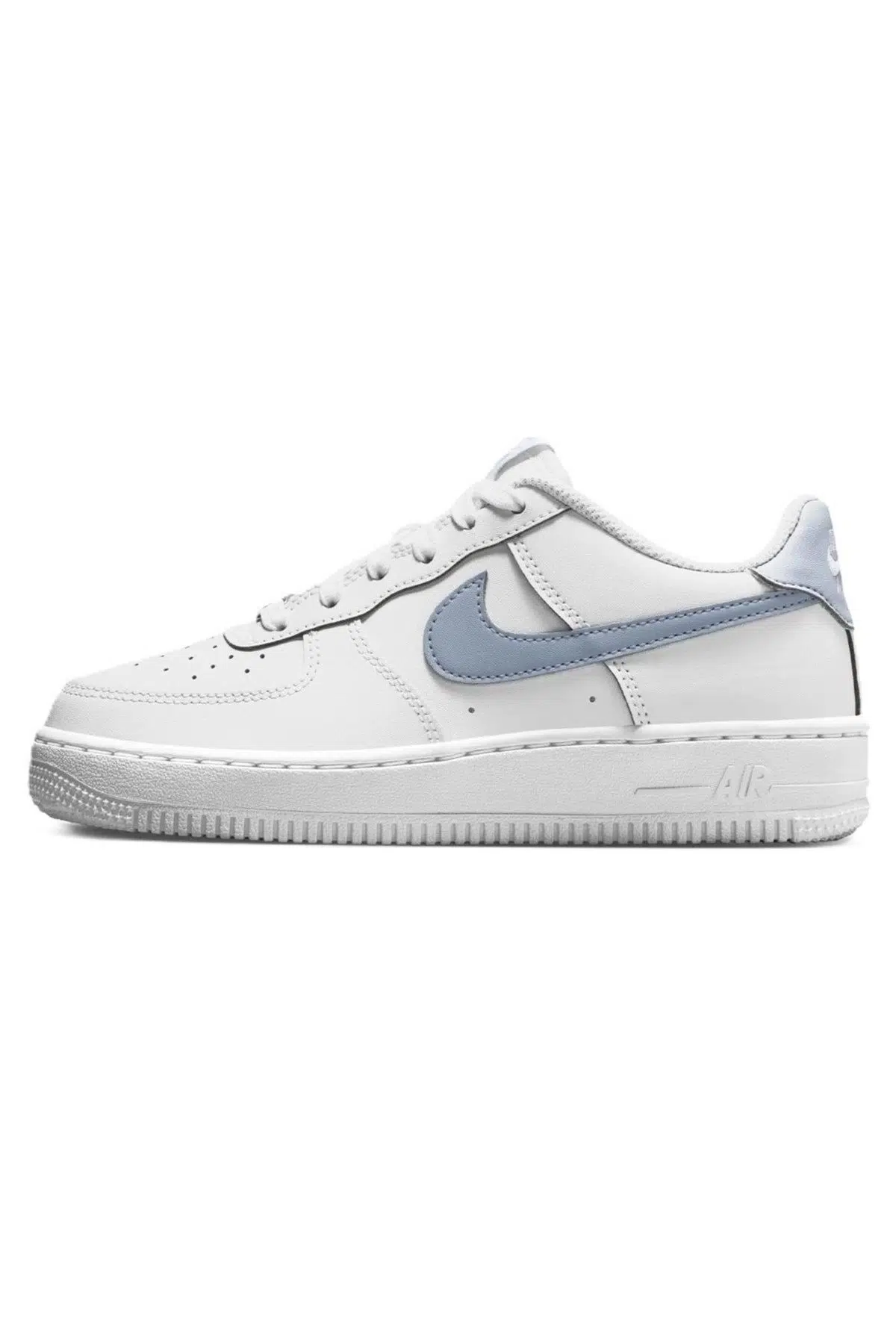 Nike Air Force 1 AF1 GS Leather Unisex Sneaker Swoosh Hakiki Deri Günlük Spor Ayakkabı Beyaz Mavi