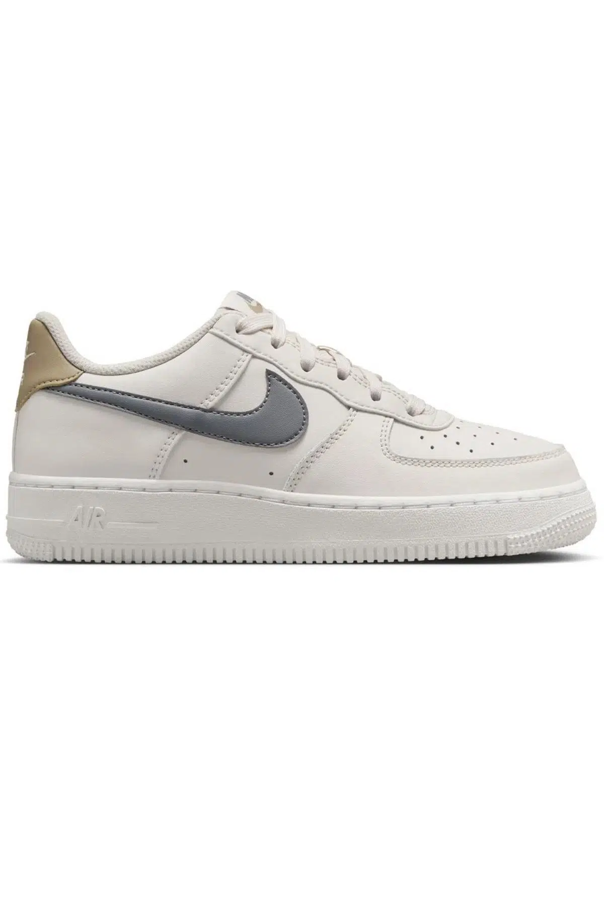 Nike Air Force 1 AF1 GS Leather Unisex Sneaker Swoosh Hakiki Deri Günlük Spor Ayakkabı Krem Gri