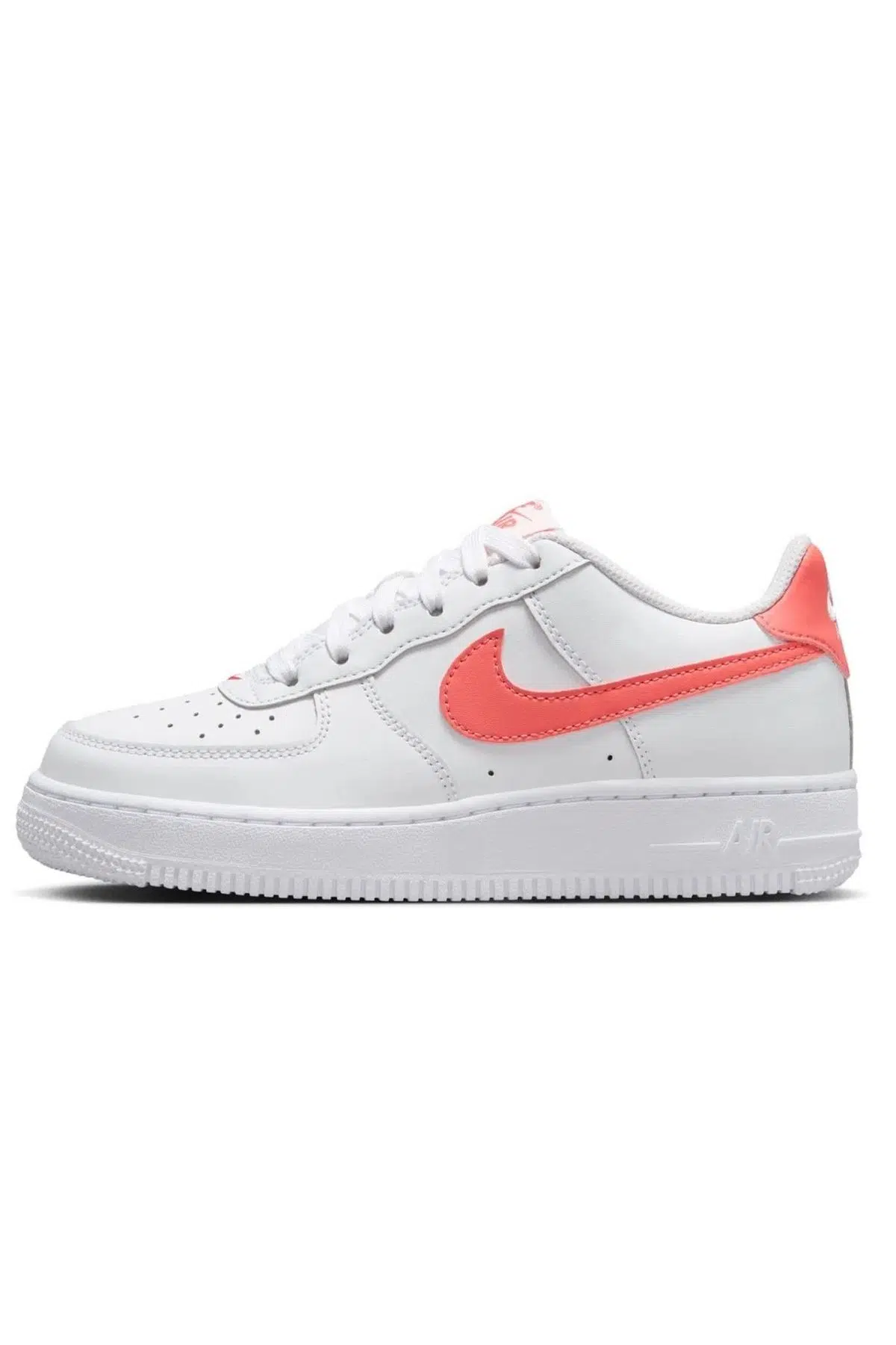 Nike Air Force 1 AF1 GS Leather Unisex Sneaker Turuncu Swoosh Hakiki Deri Günlük Spor Ayakkabı Beyaz-Turuncu