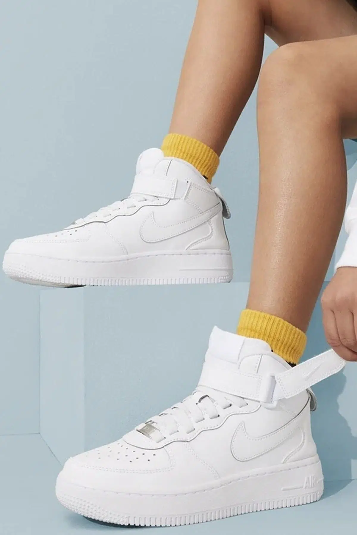 Nike Air Force 1 Mid AF1 Easyon Leather Unisex Sneaker White Hakiki Deri Unisex Günlük Spor Ayakkabı Beyaz