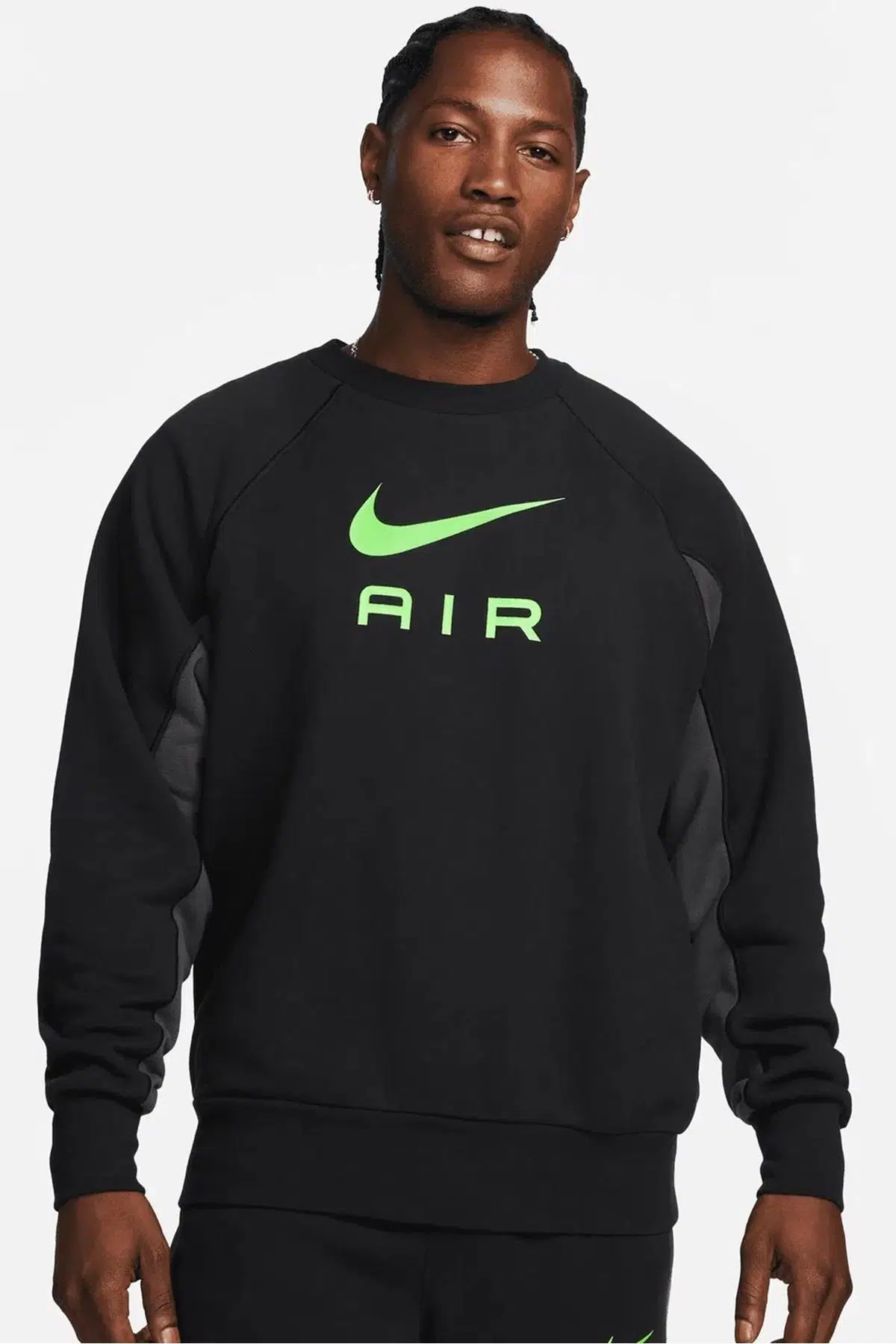 Nike Air French Terry Crew Sweatshirt Loose Fit Bol Kesim Sweatshirt Siyah