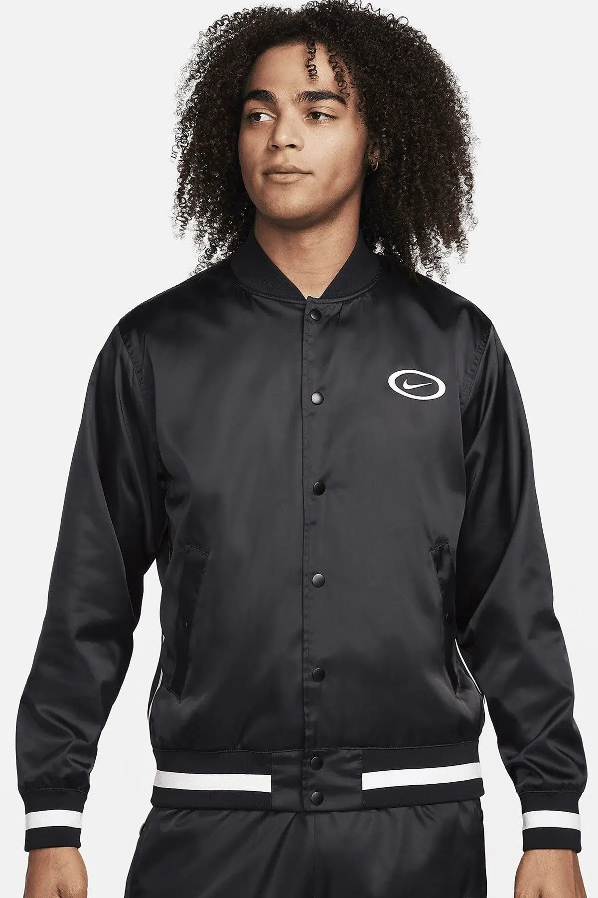 Nike DNA Crew Woven Loose Fit Basketball Jacket Erkek Bol Kesim Cıt Cıt Kapamalı Spor Ceket Siyah
