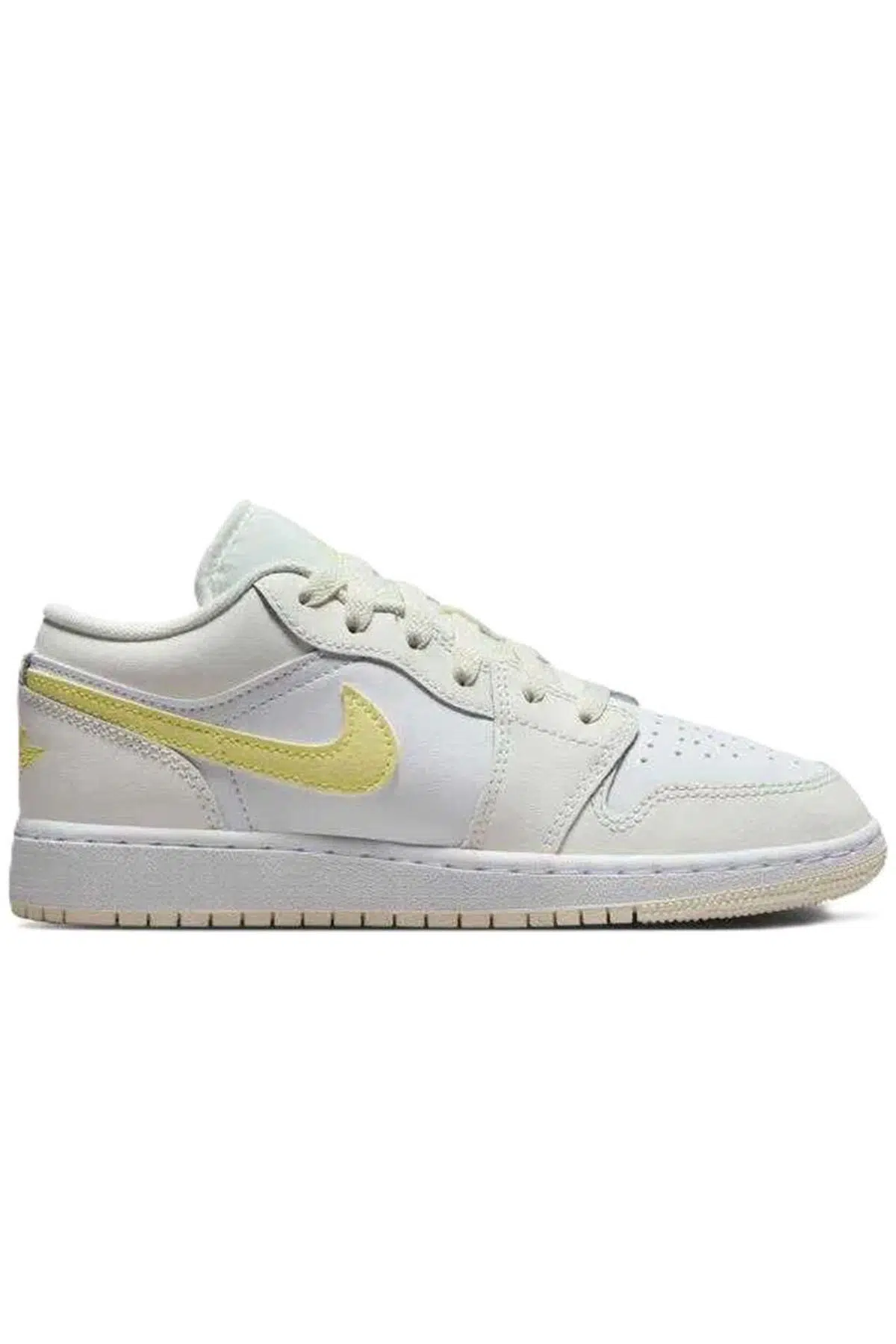Nike Air Jordan 1 Low(GS) Leather Sneaker Hakiki Deri Beyaz Sarı Swoosh Spor Ayakkabı