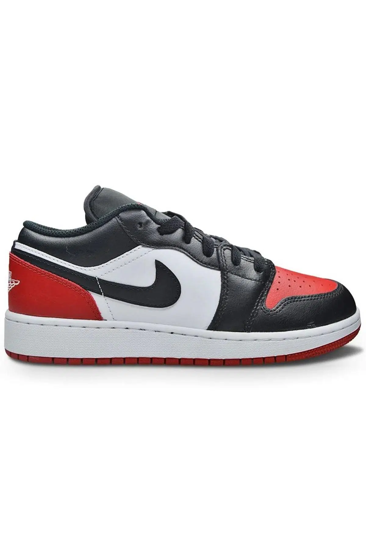 Nike Air Jordan 1 Low(GS) Leather Sneaker Hakiki Deri Siyah Kırmızı Erkek Spor Ayakkabı
