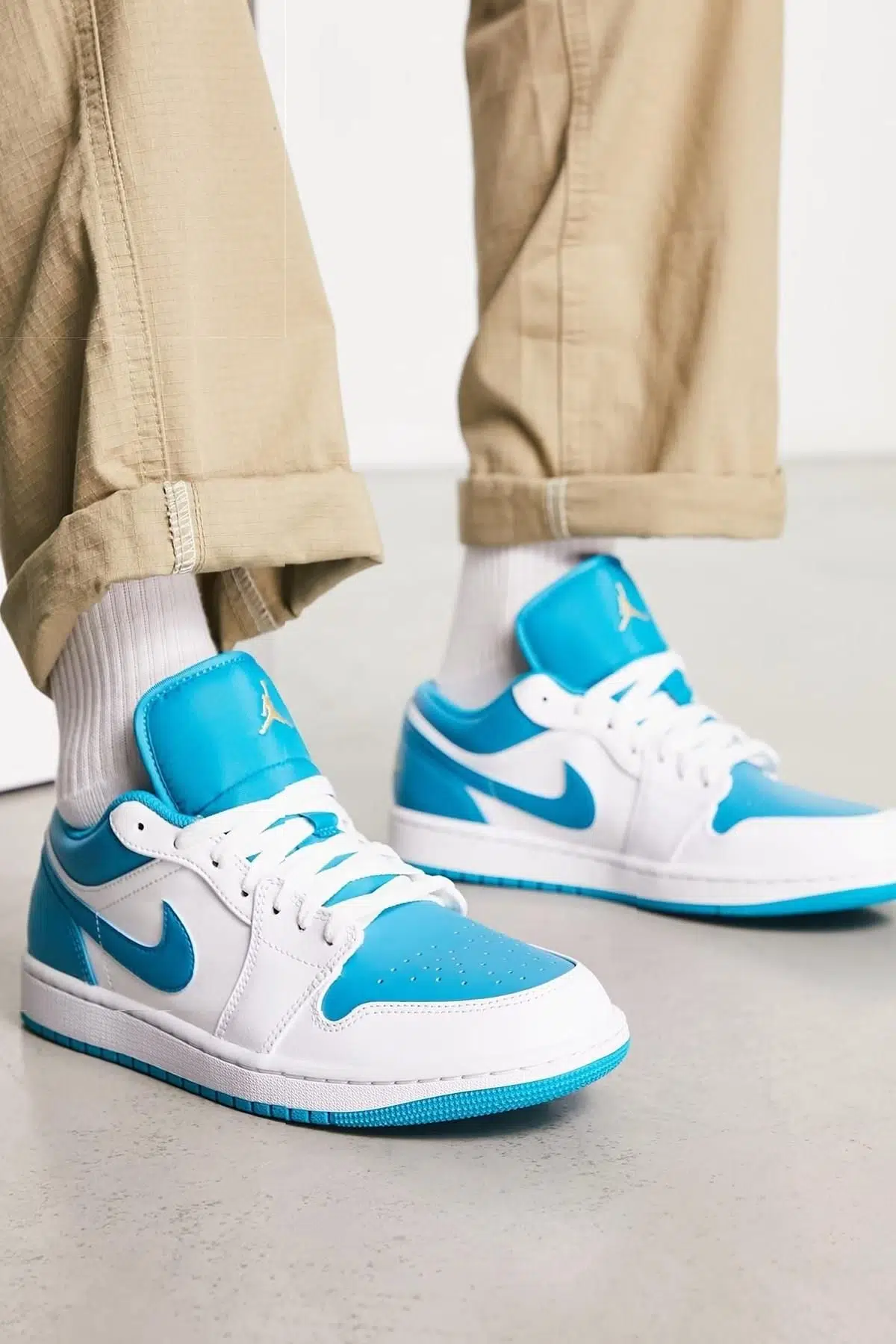 Nike Air Jordan 1 Low Leather Sneaker Hakiki Deri Erkek Günlük Spor Ayakkabı Beyaz Mavi