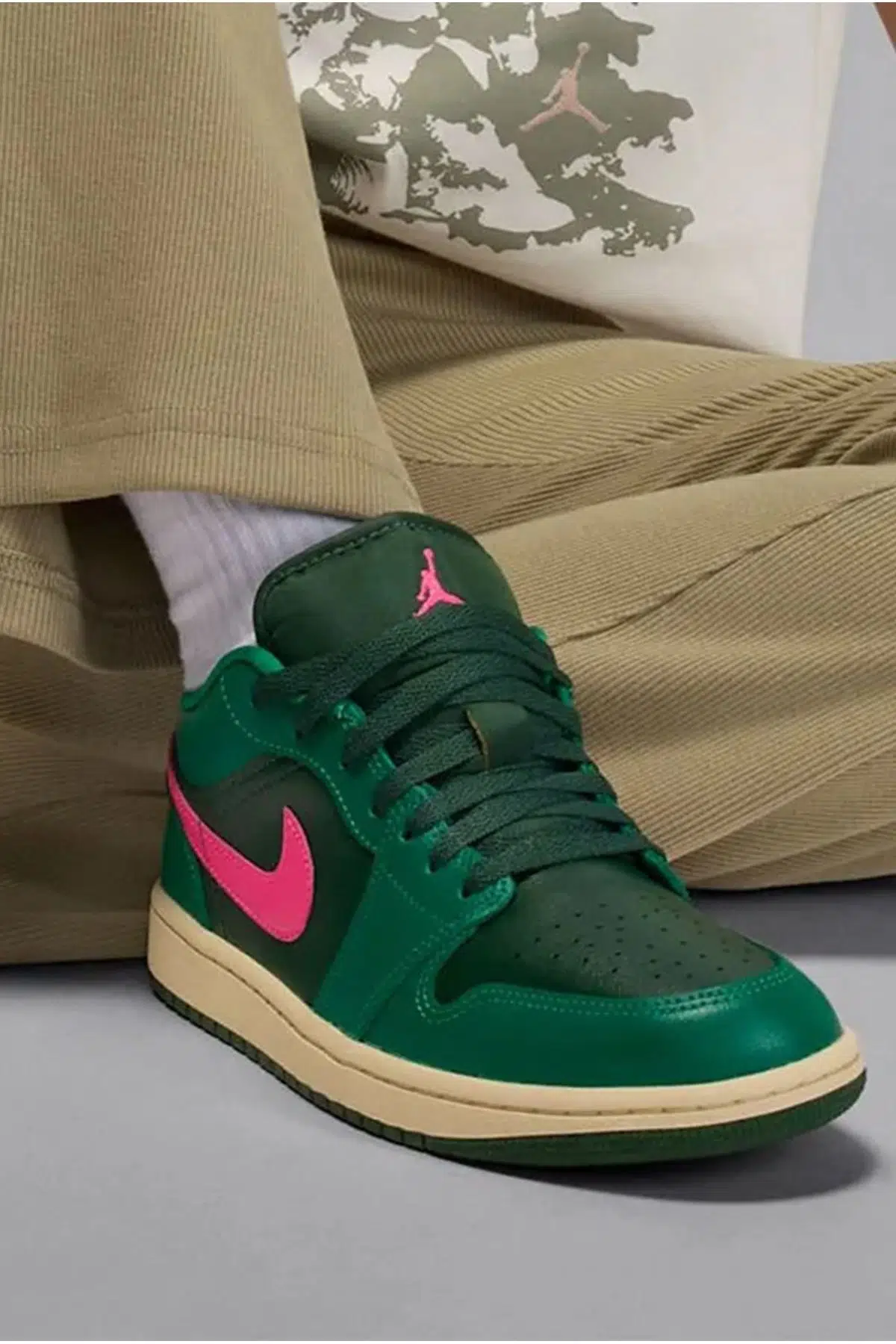 Nike Air Jordan 1 Low 'Watermelon'Leather Womens Sneaker Hakiki Deri Kadın Günlük Spor Ayakkabı Yeşil Pembe