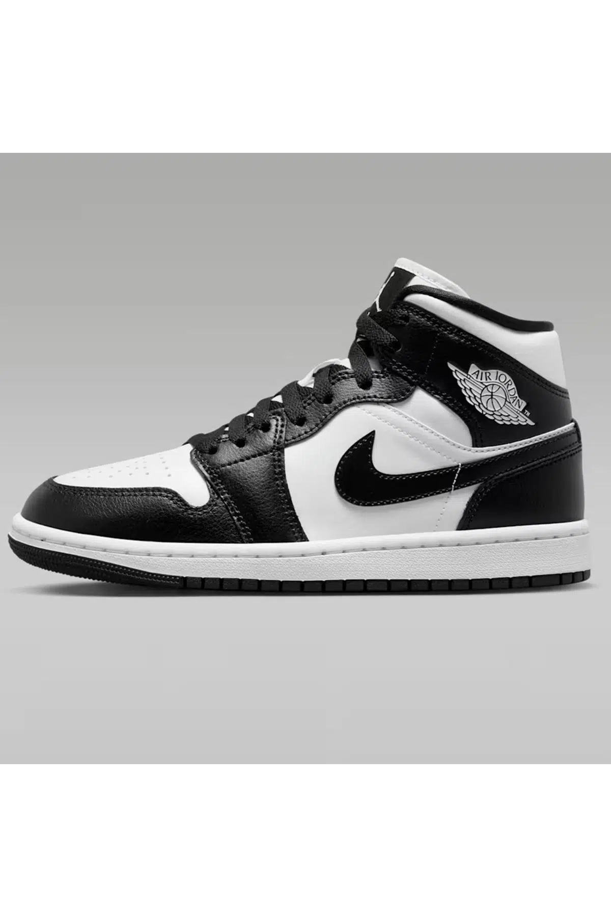 Nike Air Jordan 1 Mid Panda Unisex Leather Sneaker Hakiki Deri Bilekli Günlük Spor Ayakkabı Siyah-Beyaz