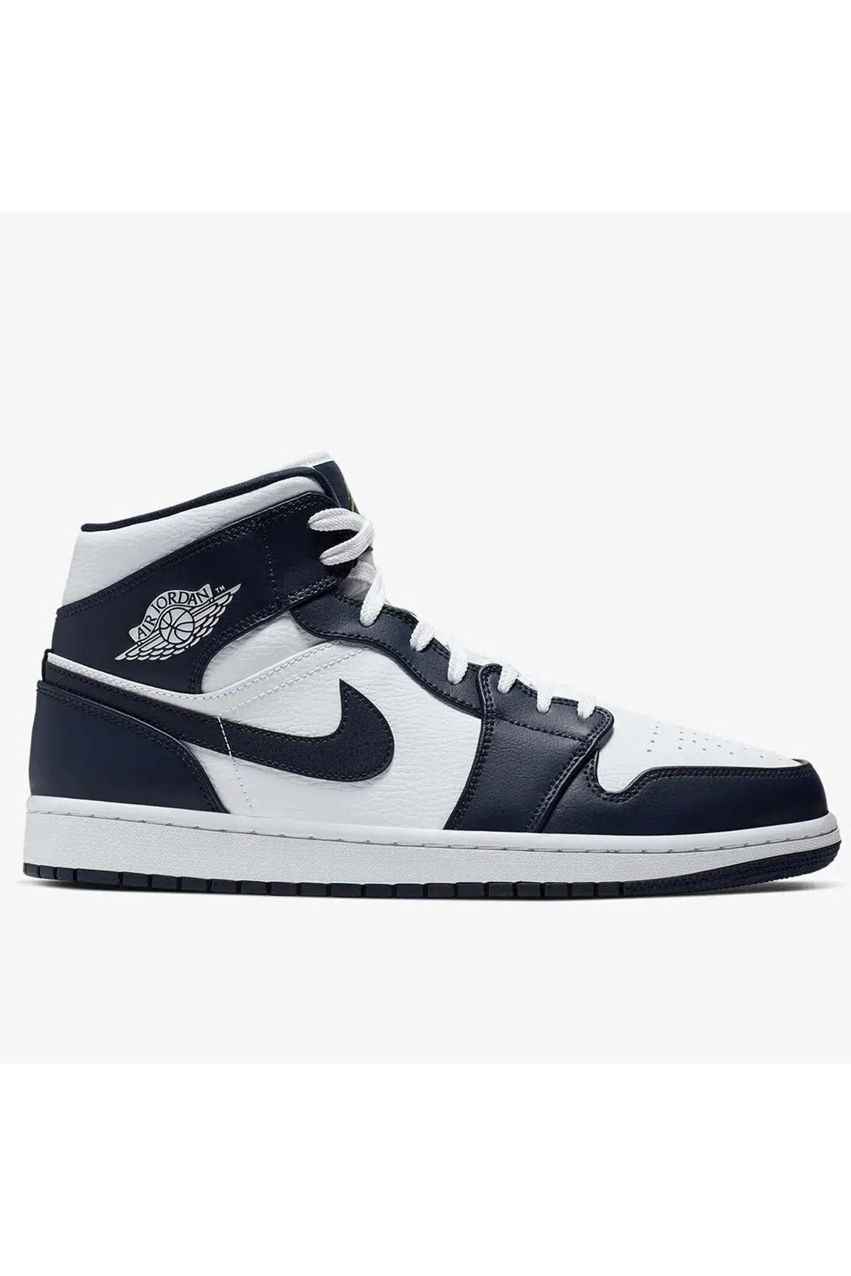 Nike Air Jordan 1 MİD Erkek Sneaker Hakiki Deri Bilekli Spor Ayakkabı Beyaz Lacivert