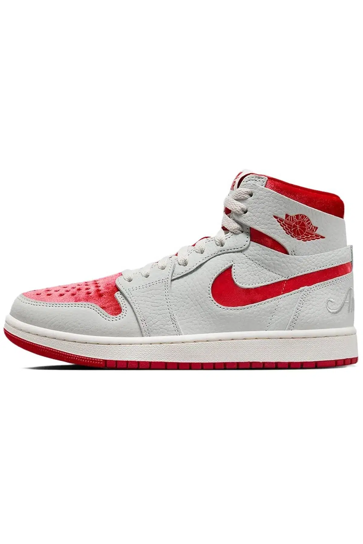 Nike Air Jordan 1 Zoom Air MİD Sneaker Hakiki Deri Bilekli Spor Ayakkabı Gri Kırmızı
