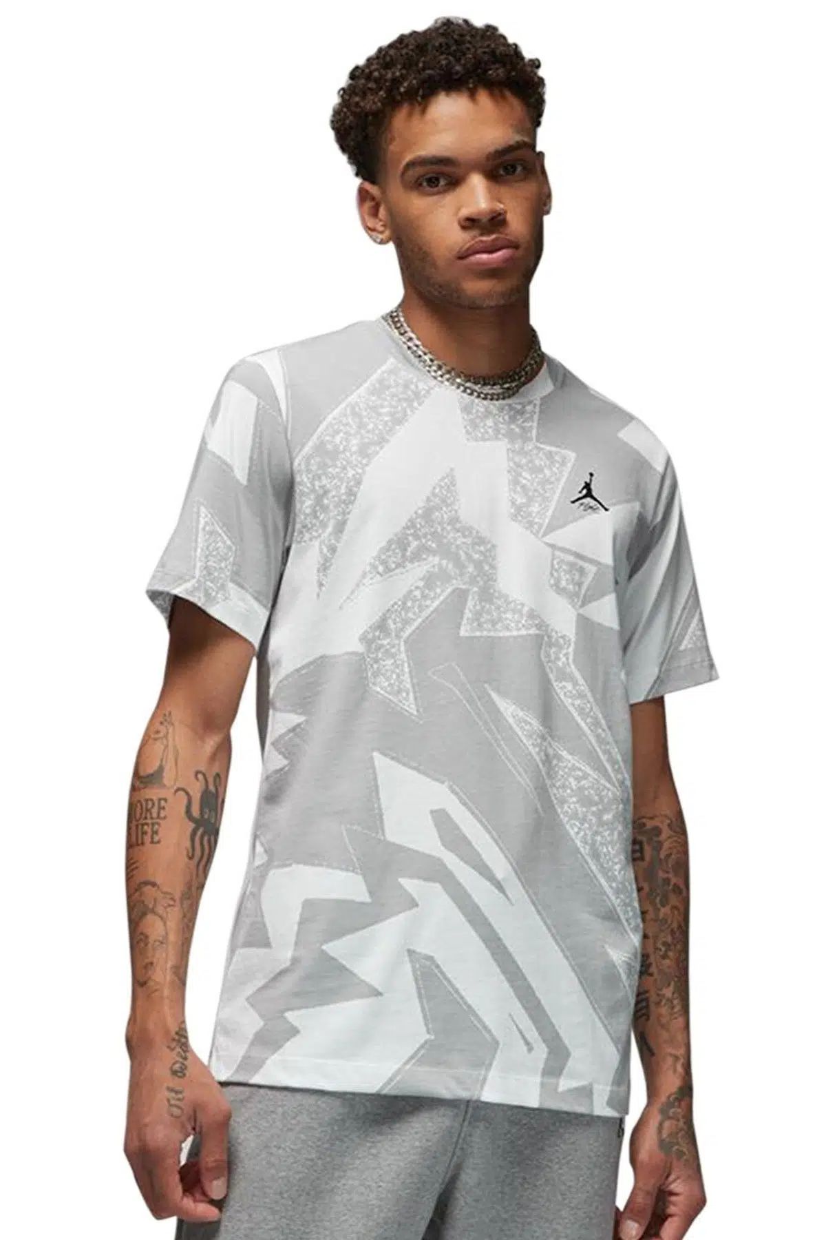 Nike Air Jordan Essentials Mens Tee Jumpman Baskılı Erkek Günlük Tişört Beyaz Gri