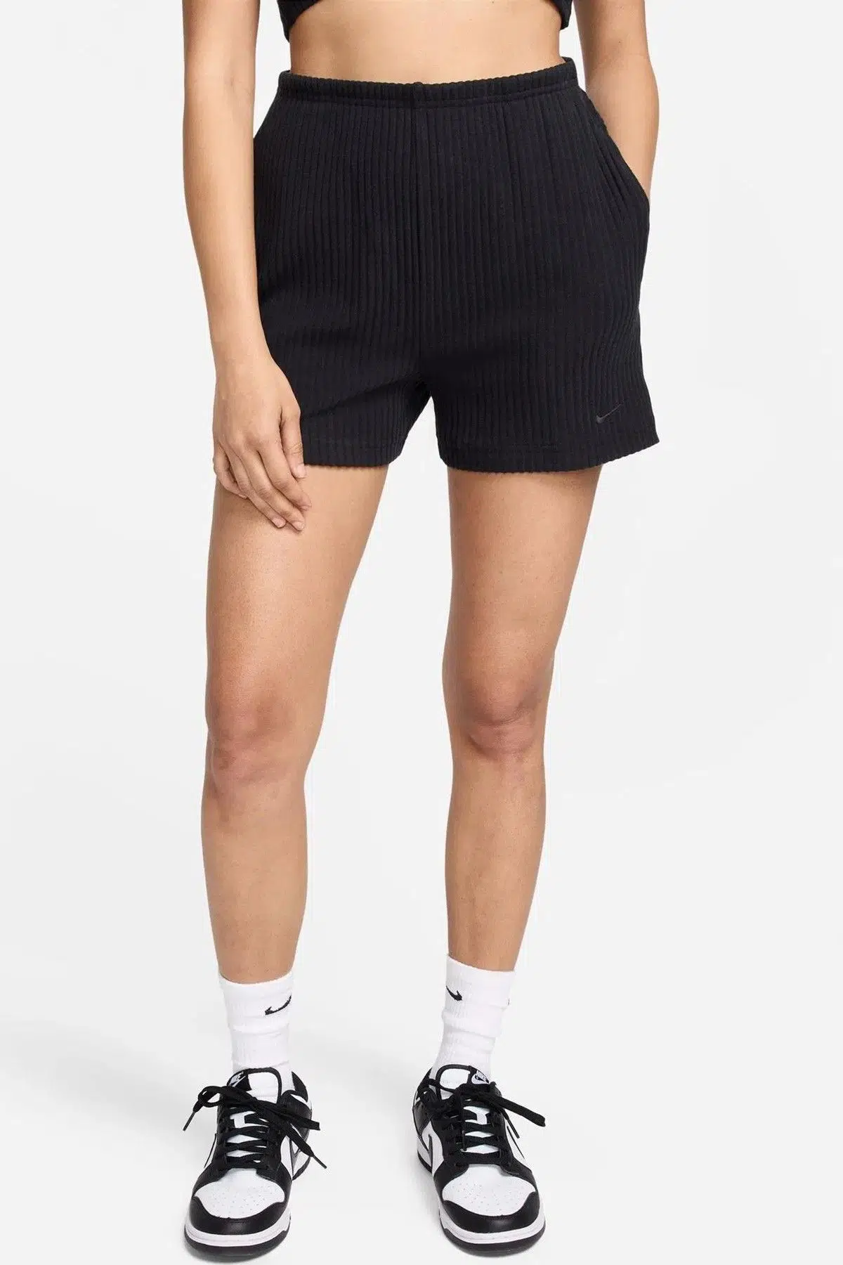 Nike Chill Rib High Rise Slim 3" Shorts Kadın Dar Kesim 7,5cm (yaklaşık) Fitilli Jarse Şort Siyah