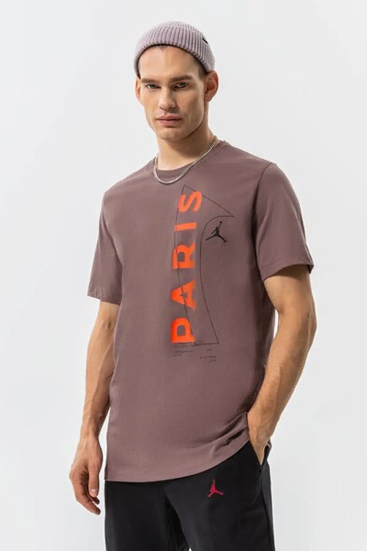 Nike Air Jordan Paris Saint Germain Mens Tee Grafik Baskılı Erkek Günlük Tişört Kahverengi