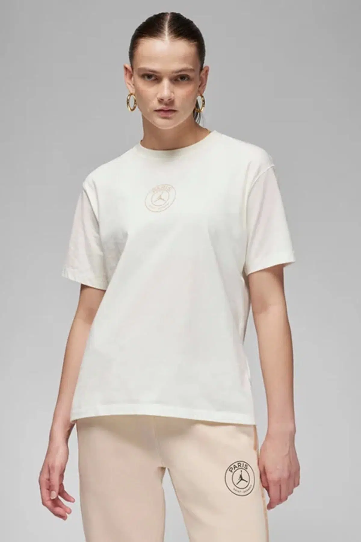 Nike Air Jordan Paris Saint Germain Mens Tee Grafik Baskılı Erkek Günlük Tişört Krem