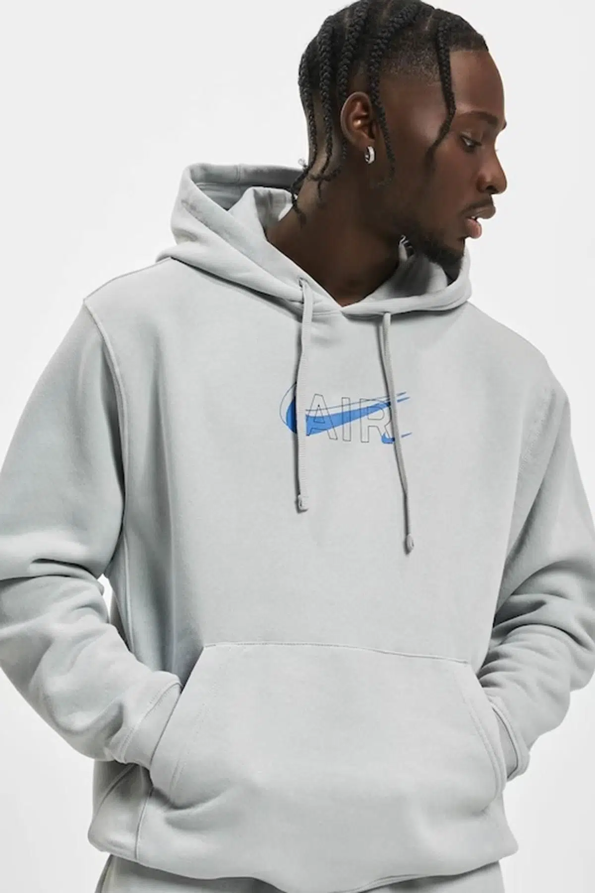 Nike Air Print Sportswear Erkek Kapüşonlu Sweatshirt Gri