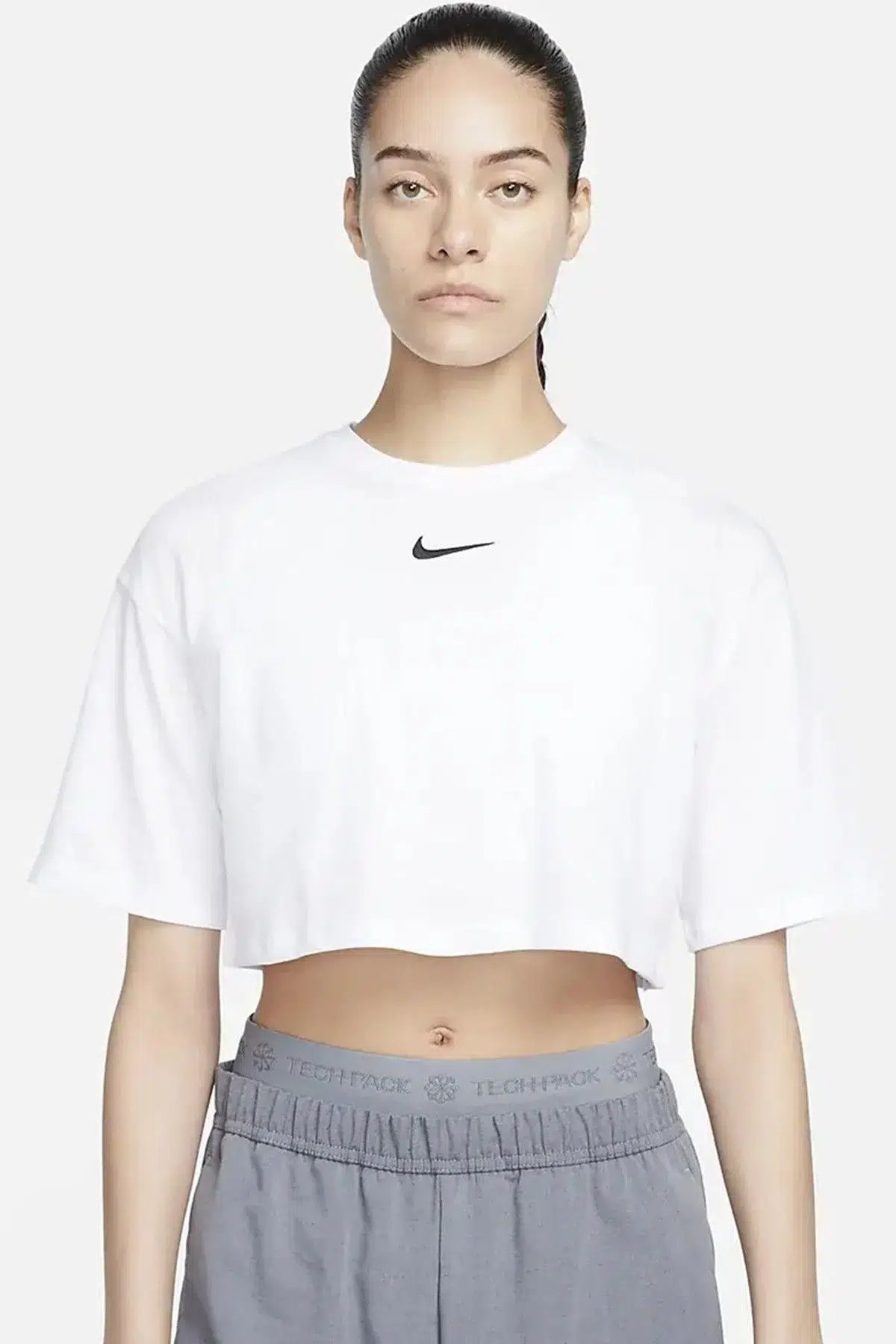 Nike Swoosh Women’s Loose Fit Crop Top T-shirt Kadın Bol Kalıp Pamuklu Kısa Tişört Beyaz