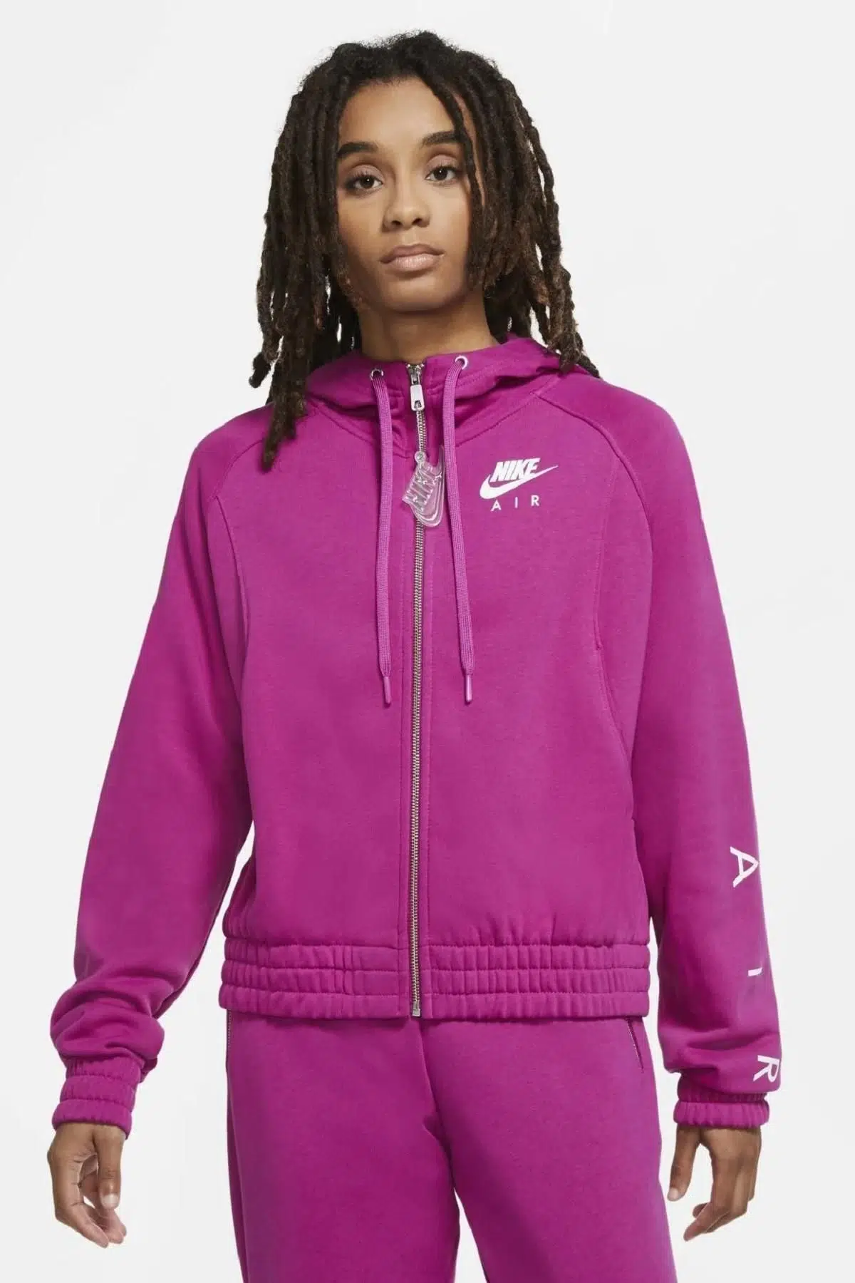 Nike Air Fleece Cropped Loose Fit Full Zip Hoodie Kapüşonlu Bol Sweatshirt Fuşya DJ