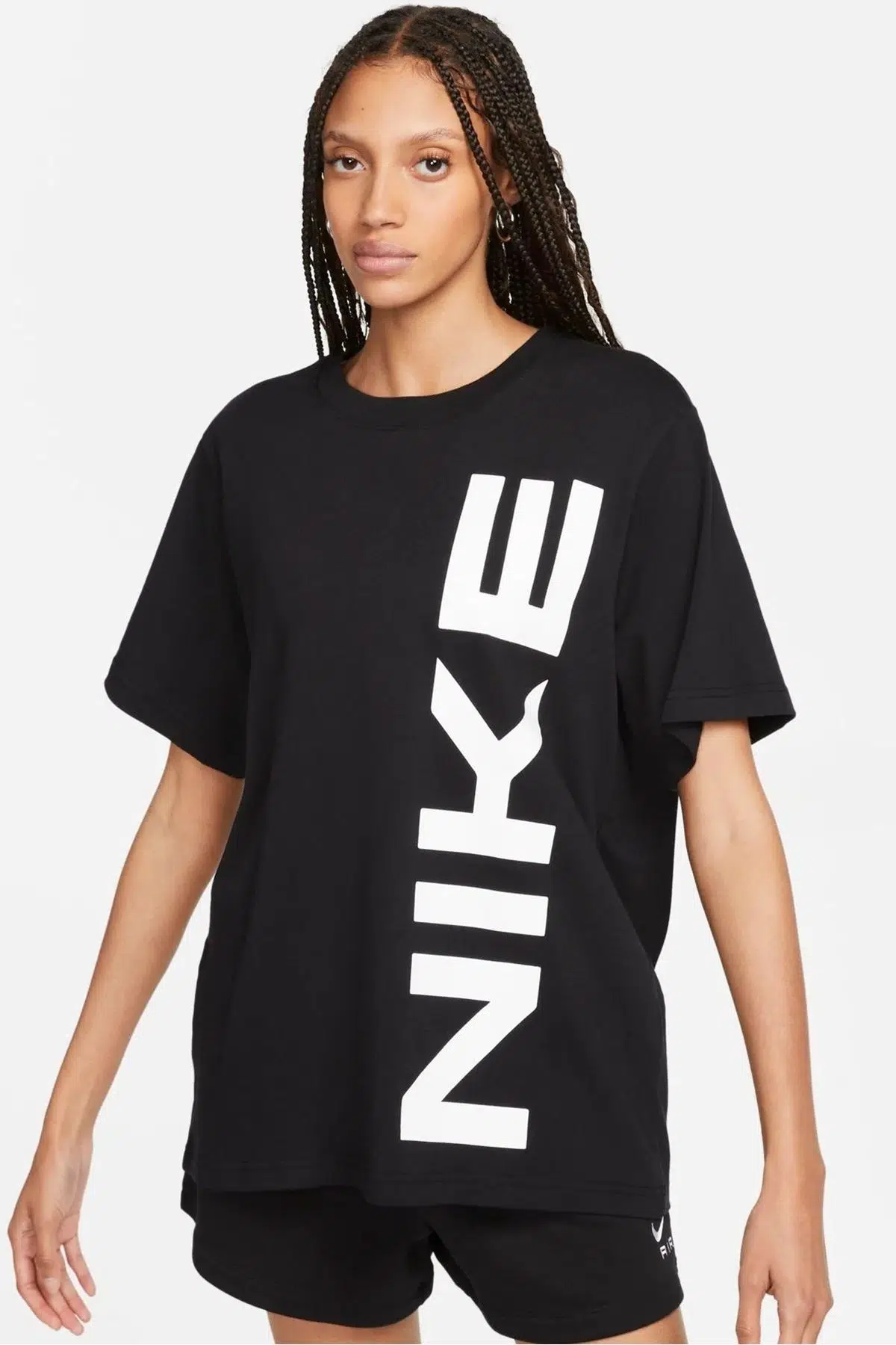 Nike Air Sportswear Tee Loose Fit Kadın Büyük Beden %100 Pamuk Tişört Siyah