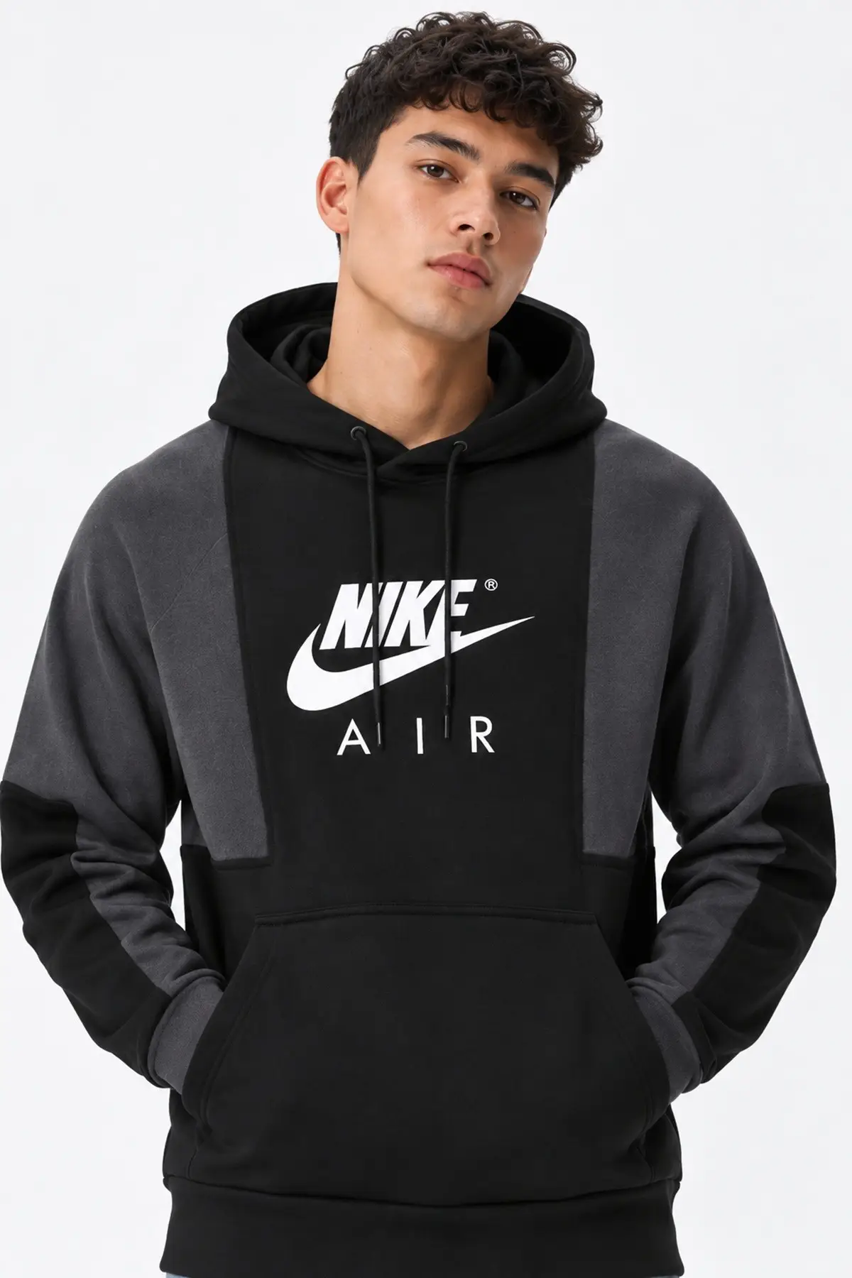 DR8906-011 Nike Air Men's Sportswear Fleece Hoodie Erkek Kapüşonlu Sweatshirt Siyah