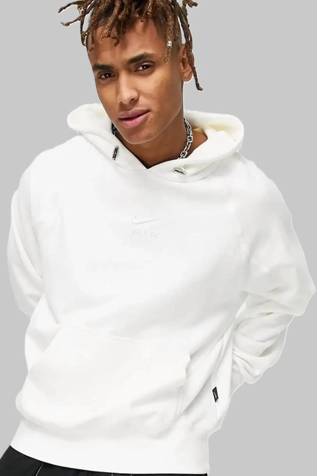 Nike Air White Unisex Loose Fit Hoodie Rahat Kalıp Kapüşonlu Beyaz Sweatshirt
