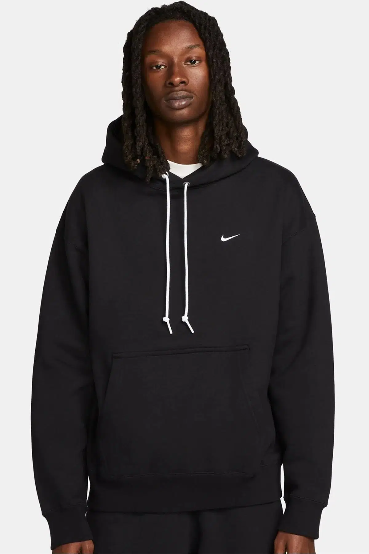 Nike Solo Swoosh Men's Loose Fit Fleece Pullover Hoodie Erkek Bol Kesim Kapüşonlu Sweatshirt Siyah