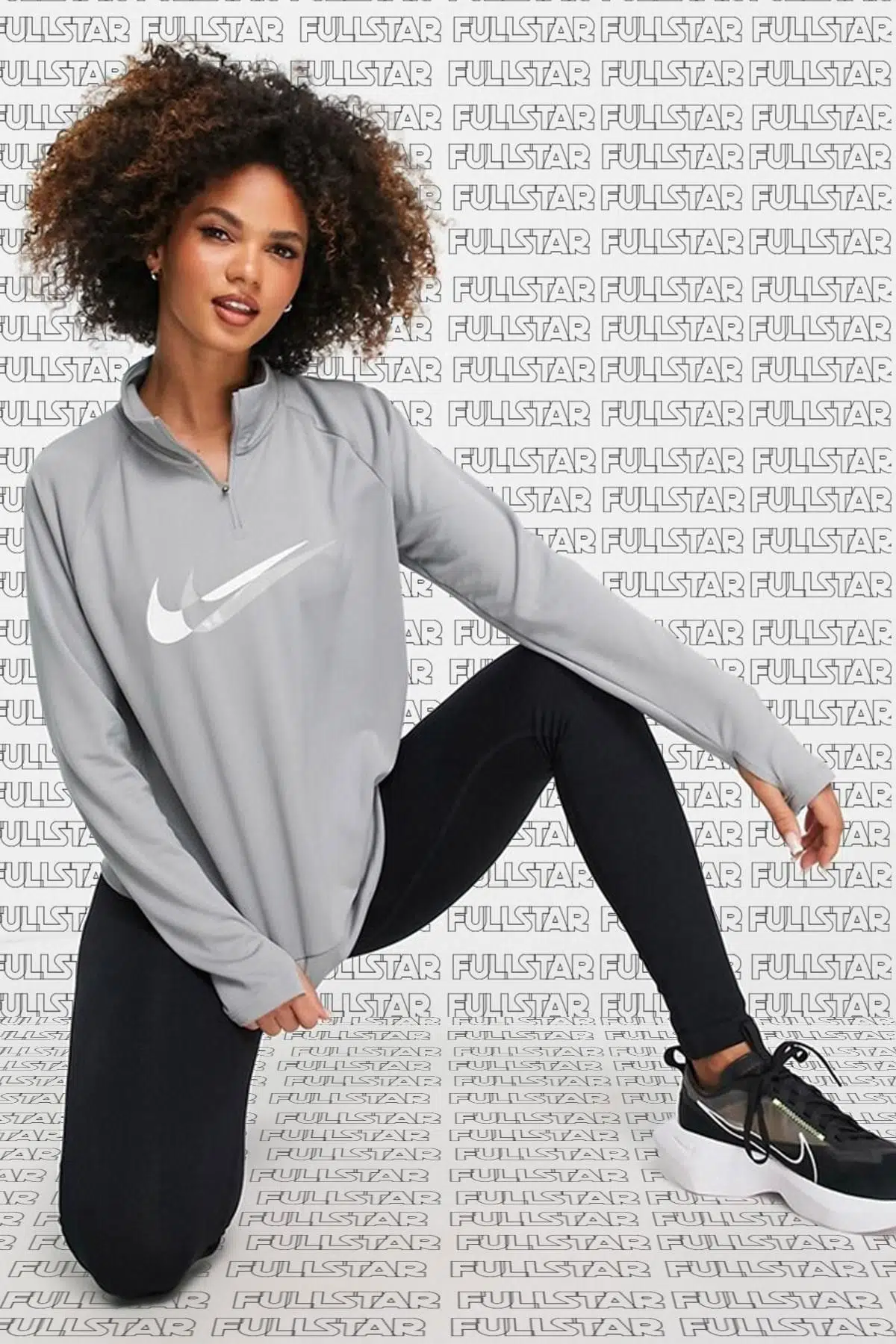 Nike Air Women's Running Mid Layer 1/4 Zip 1/4 Fermuar Gri Koşu Üstü