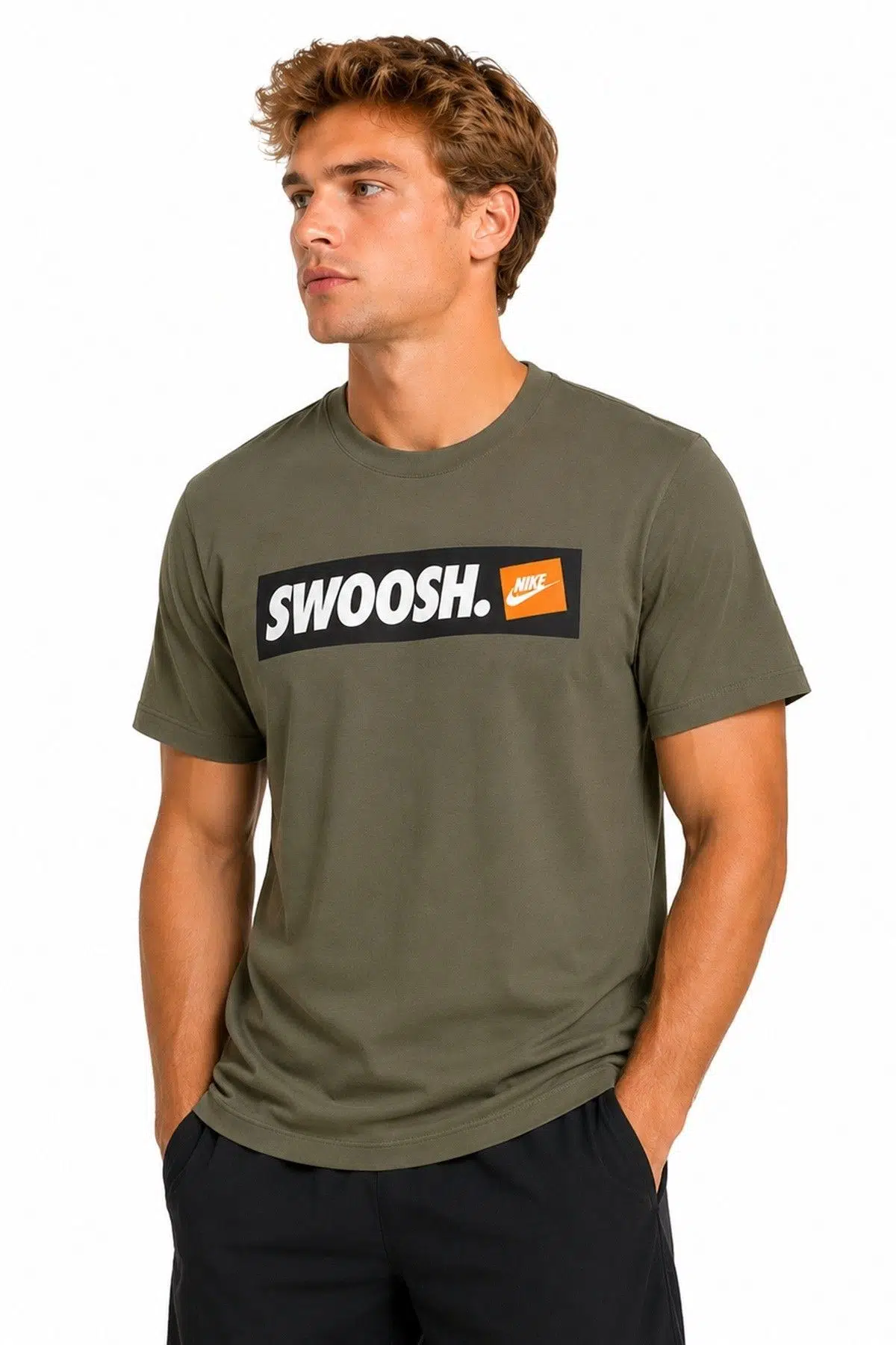 Nike Authentic Nike Swoosh Bumper Sticker Tshirt Grafik Baskılı Erkek Tişört Yeşil