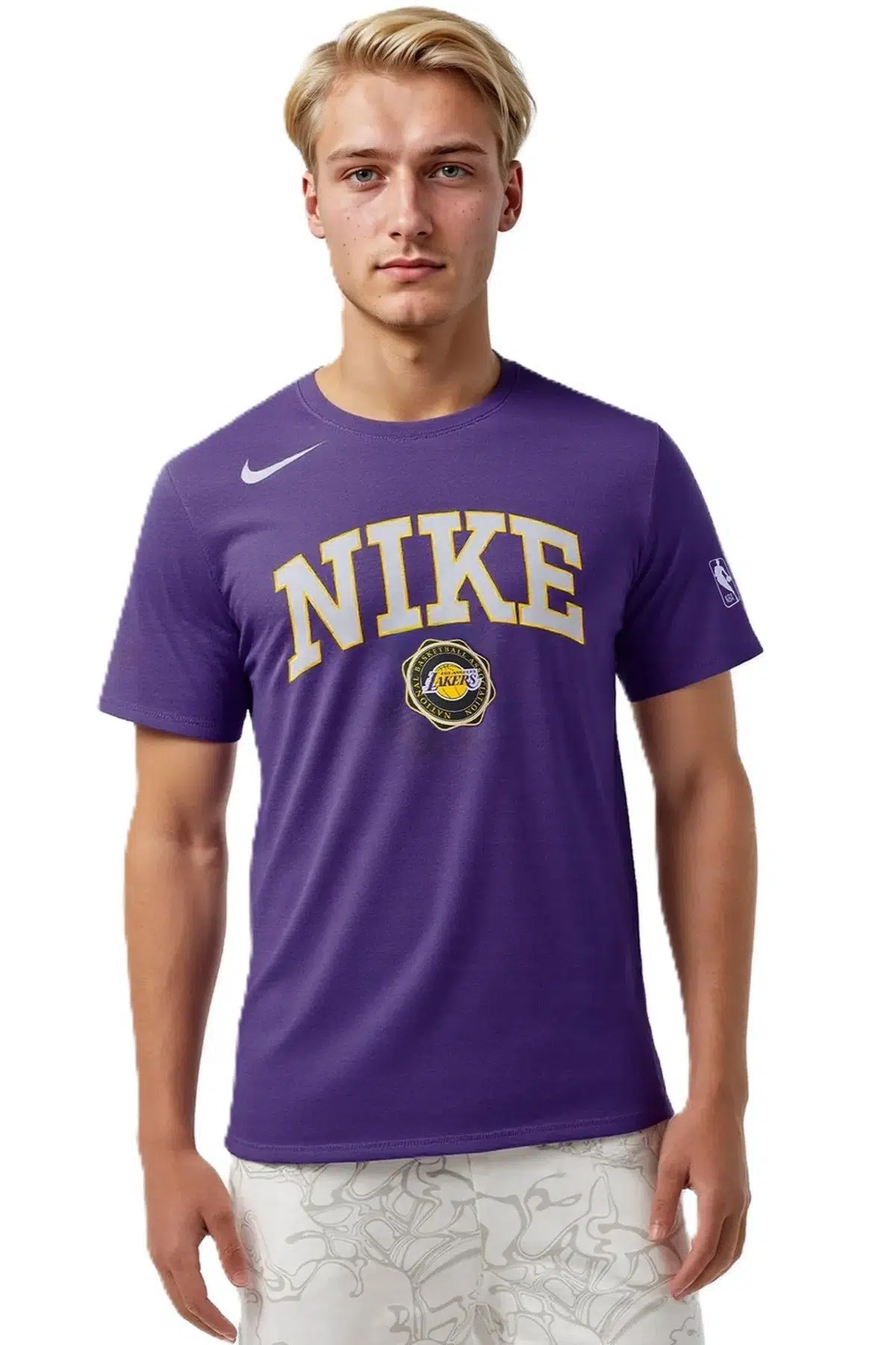 Nike Basketball NBA LA Lakers Unisex Team Logo Graphic T-shirt Purple Unisex Pamuklu Tişört Mor