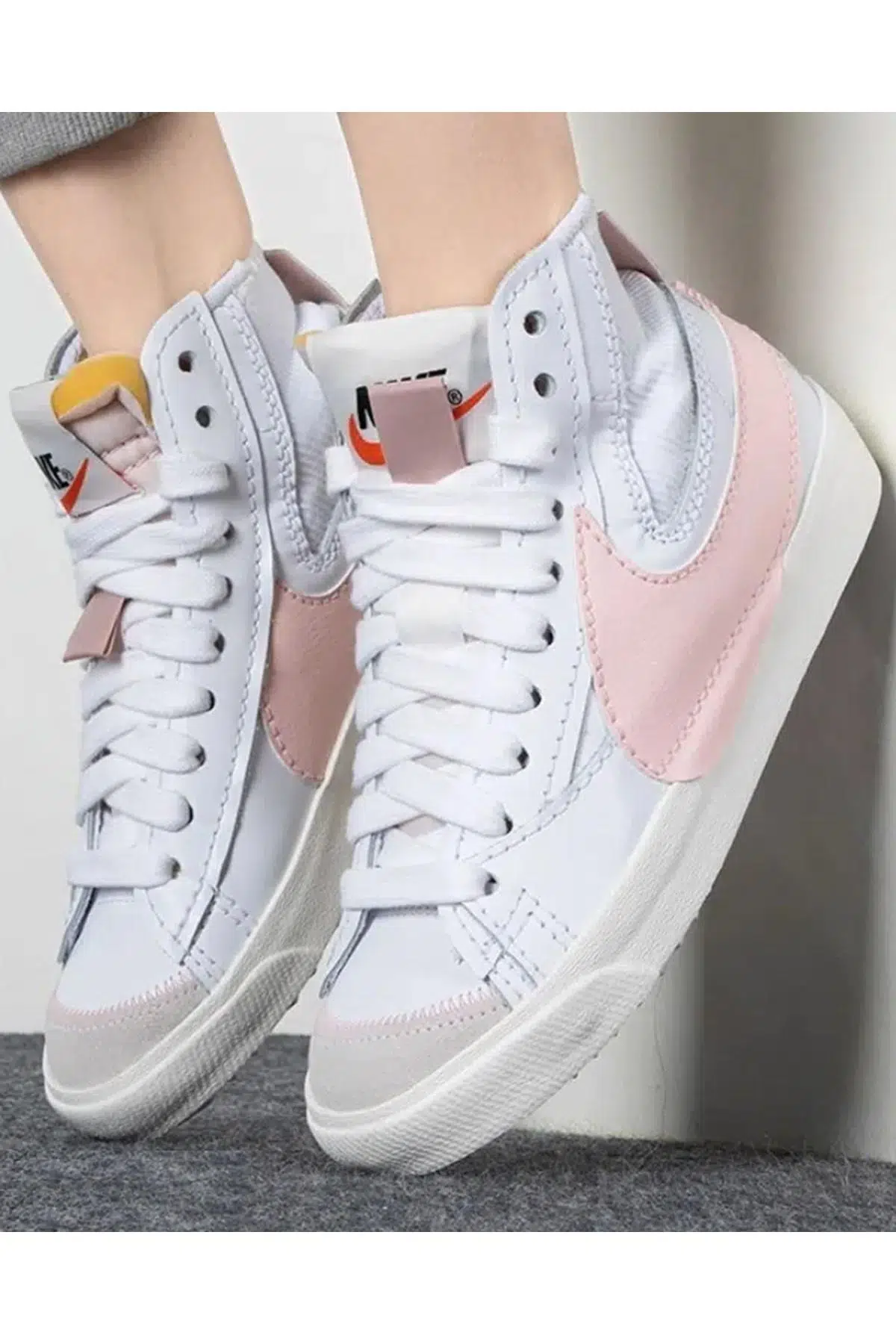 Nike Blazer Mid 77 Jumbo Leather Hakiki Deri Günlük Bilekli Spor Ayakkabı Beyaz Pembe