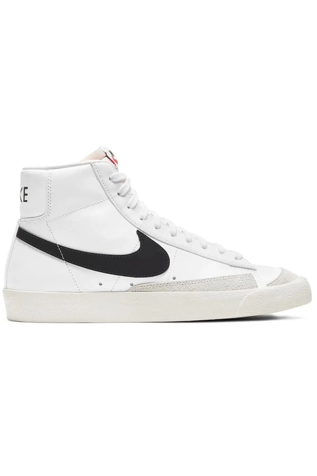 Nike Blazer Mid 77 VNTG Mens Leather Sneaker White Hakiki Deri Erkek Günlük Spor Ayakkabı Beyaz-Siyah Swoosh
