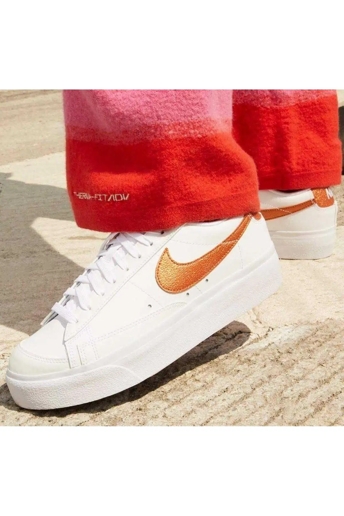 Nike Blazer Platform Leather Unisex Sneaker Hakiki Deri Beyaz Kahverengi Swoosh Spor Ayakkabı 3cm
