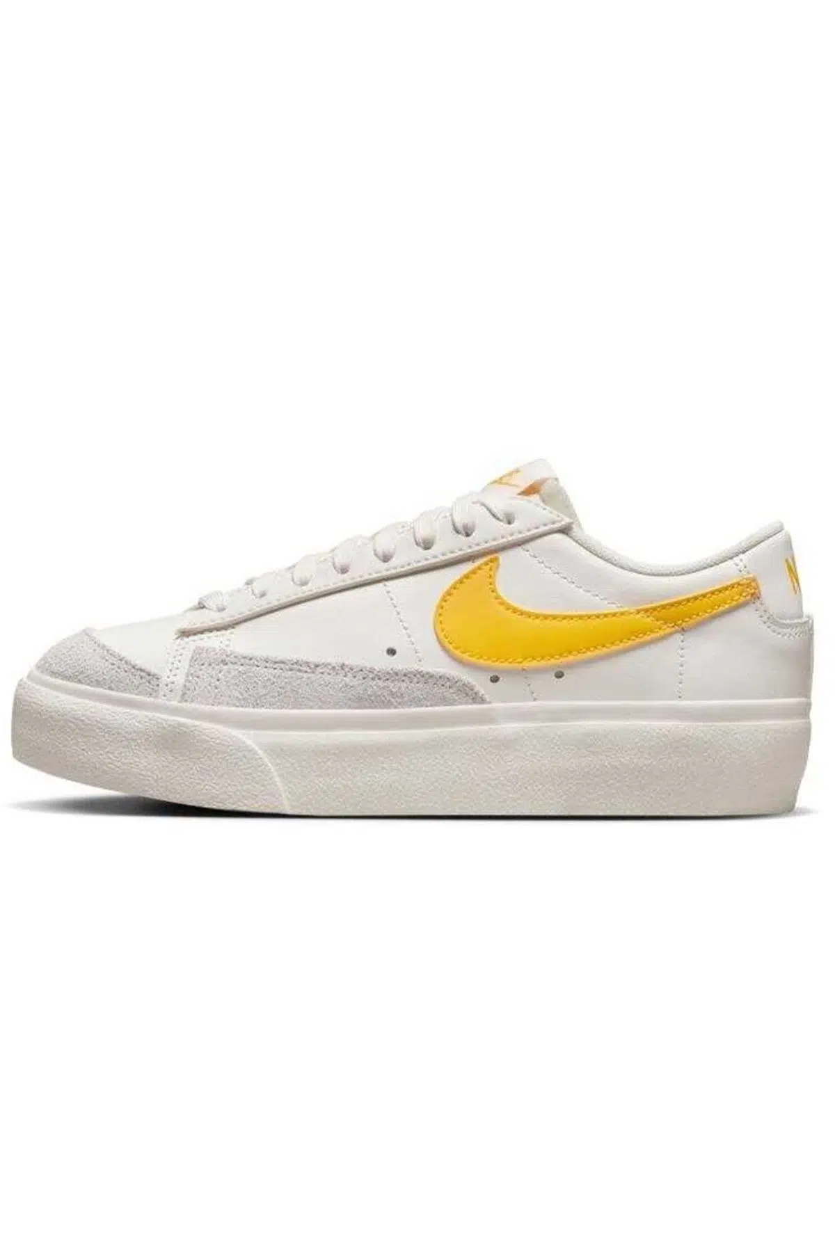 Nike Blazer Platform Leather Unisex Sneaker Hakiki Deri Beyaz-Sarı Günlük Spor Ayakkabı 3cm