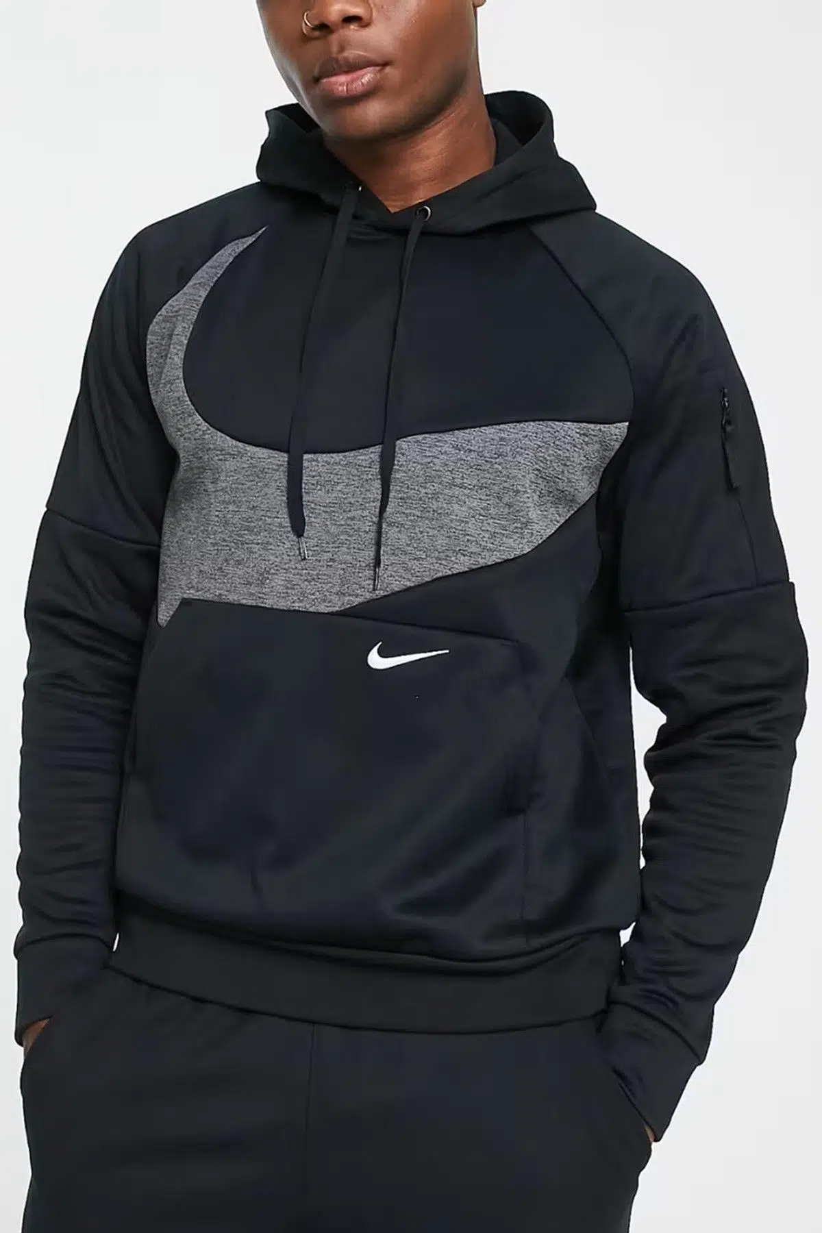 Nike Training Therma Fit Large Swoosh Hoodie Erkek Kapüşonlu Sweatshirt Siyah