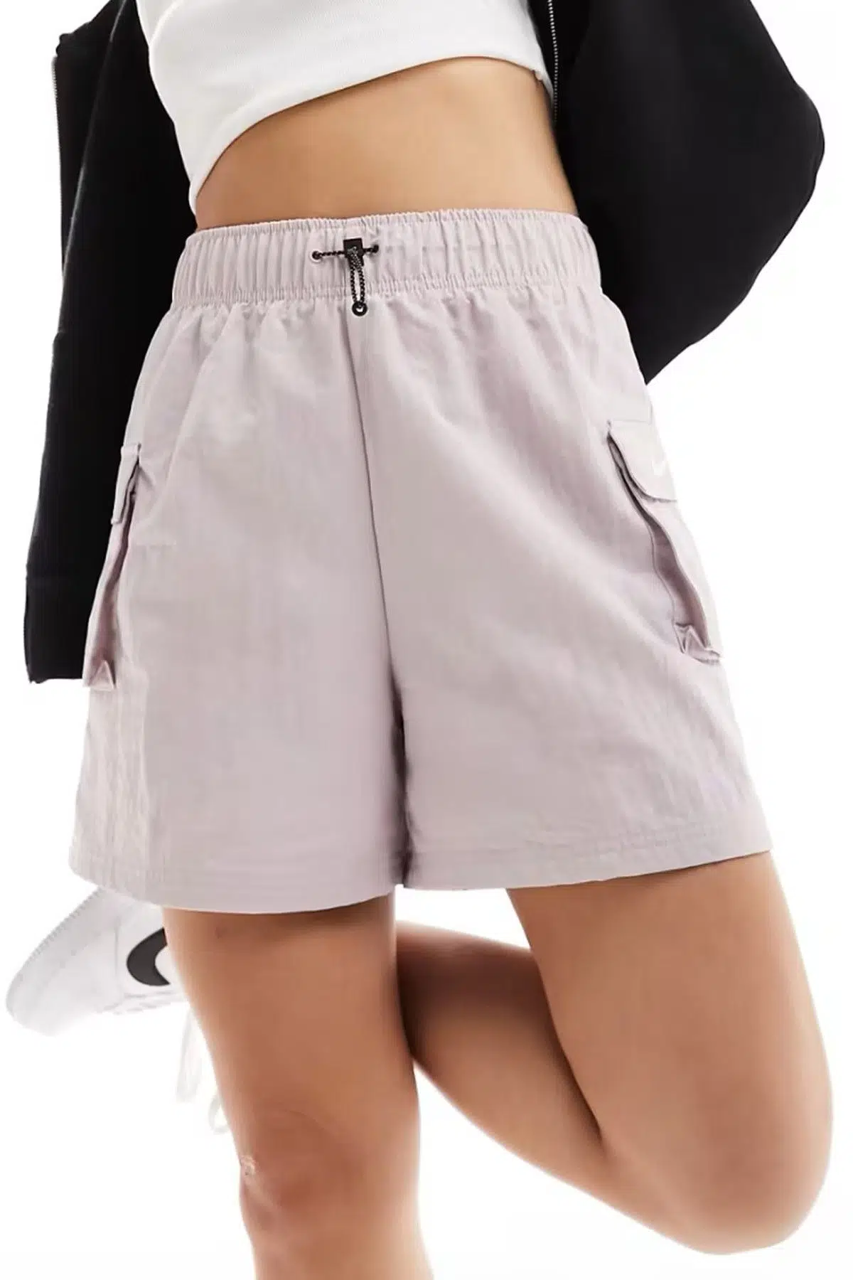 Nike Sportswear Essential Woven High Rise Loose Fit Cargo Short Kadın Dokuma Bol Kesim Kargo Cepli Şort Lila
