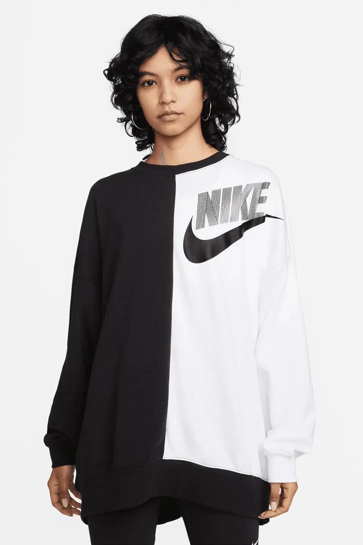 Nike Sportswear Crew Oversize Sweatshirt Kadın Geniş Kalıp Sweatshirt Siyah Beyaz